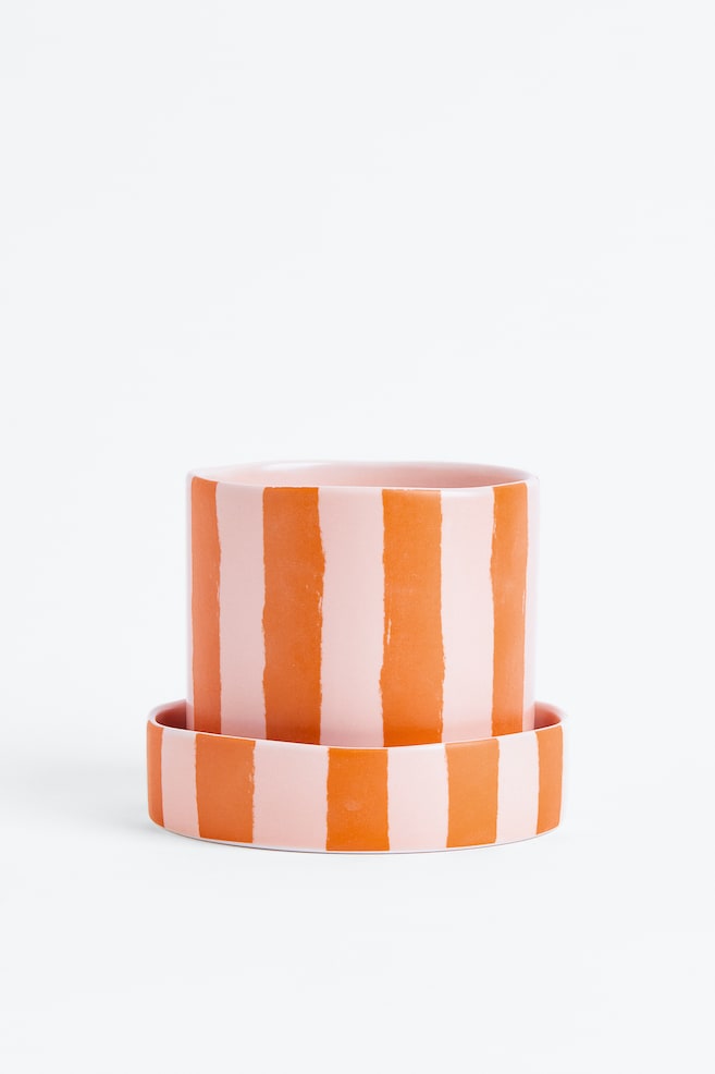 Mønstret potteskjuler og skål - Pudderrosa/Orange/Lys blå/Stripet - 1
