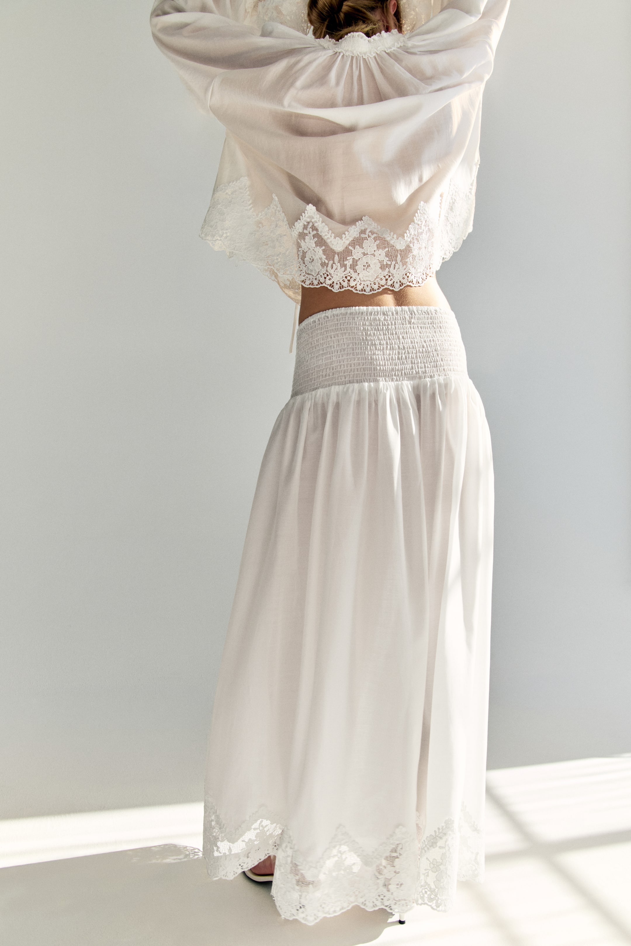 Lace-Trimmed Smocked Skirt