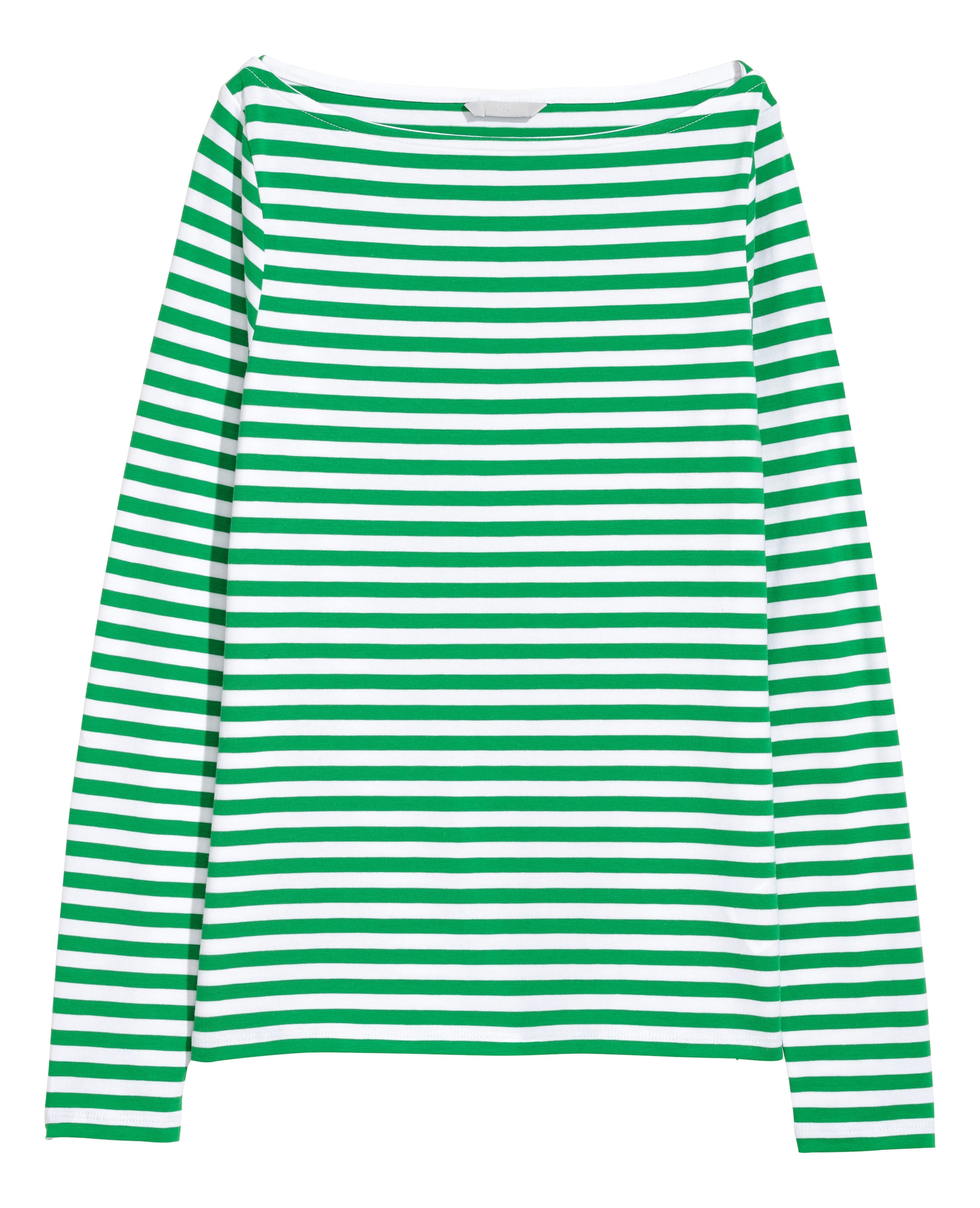 View larger image: Pima Cotton Jersey Top - Green/striped - Ladies | H&M US 1