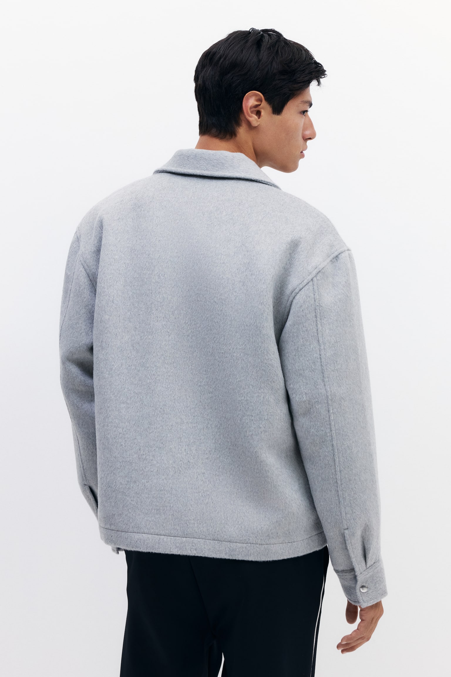 Wool-blend overshirt - Light grey/Black - 7