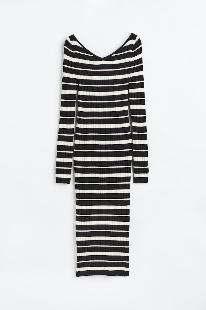 Rib-knit bodycon dress - Black/Striped - 2
