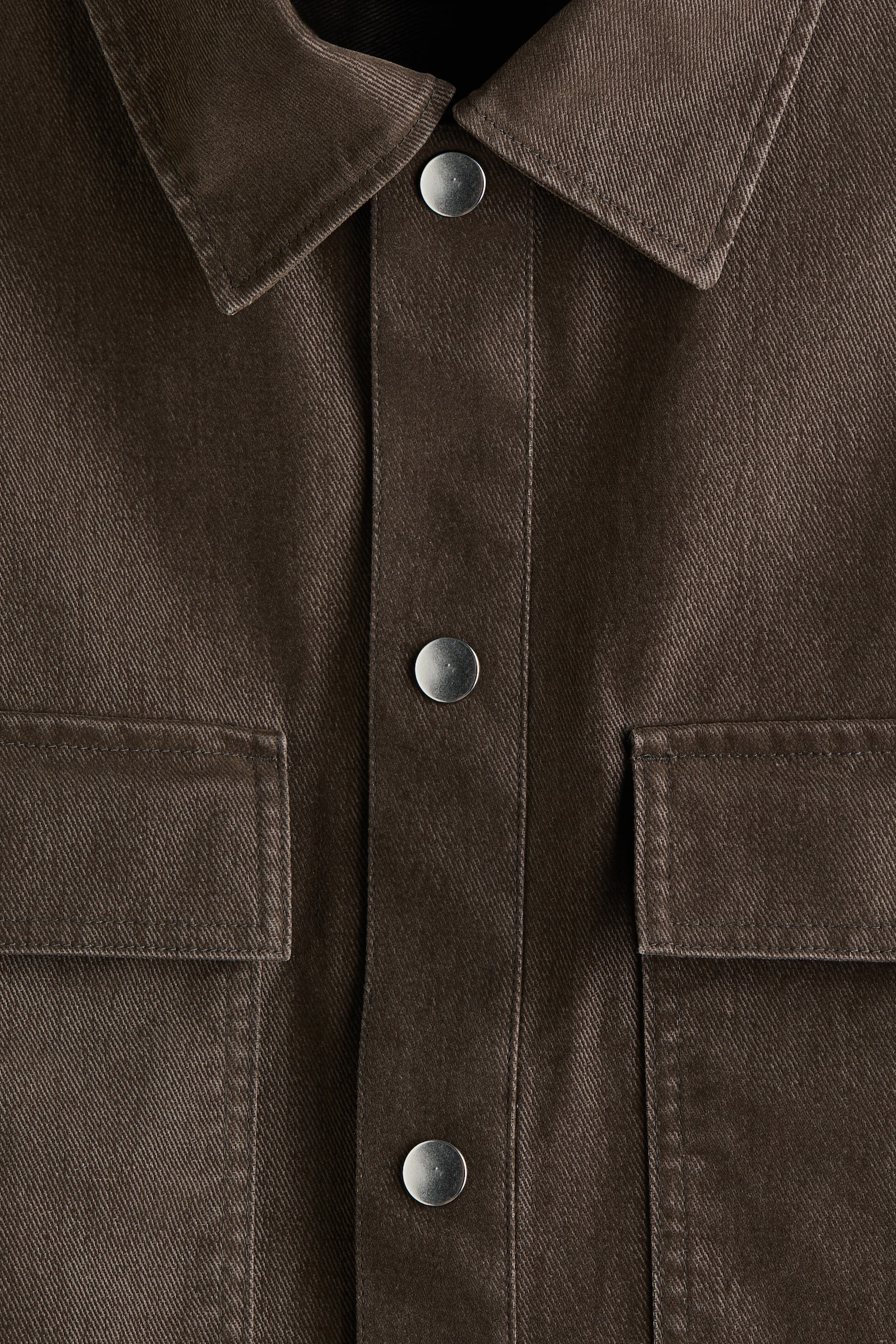 Мужская рубашка H&M Flocked Cotton Twill Overshirt, цвет: Тёмный коричневый — фото 2