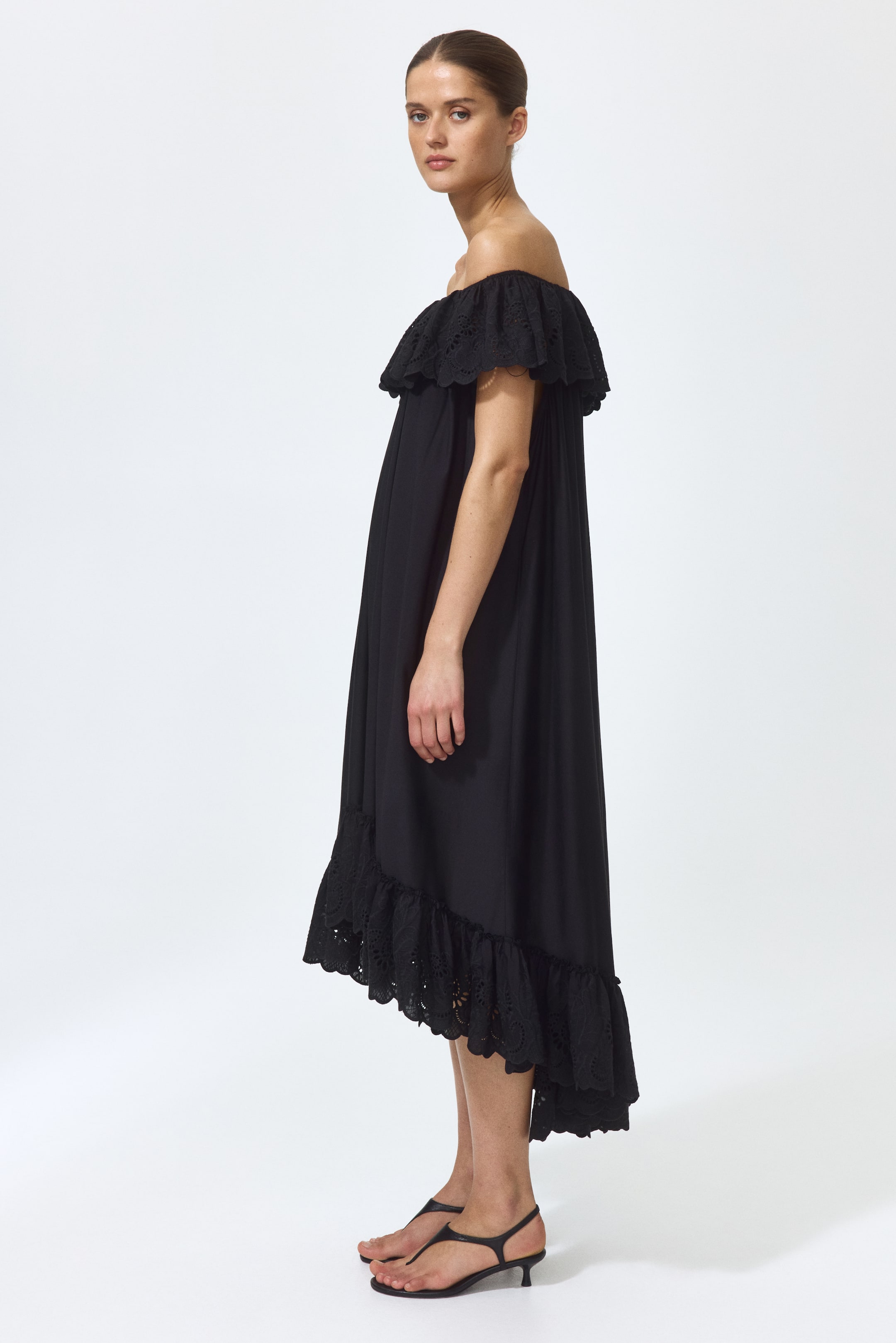Off-the-Shoulder Dress with Eyelet Embroidery