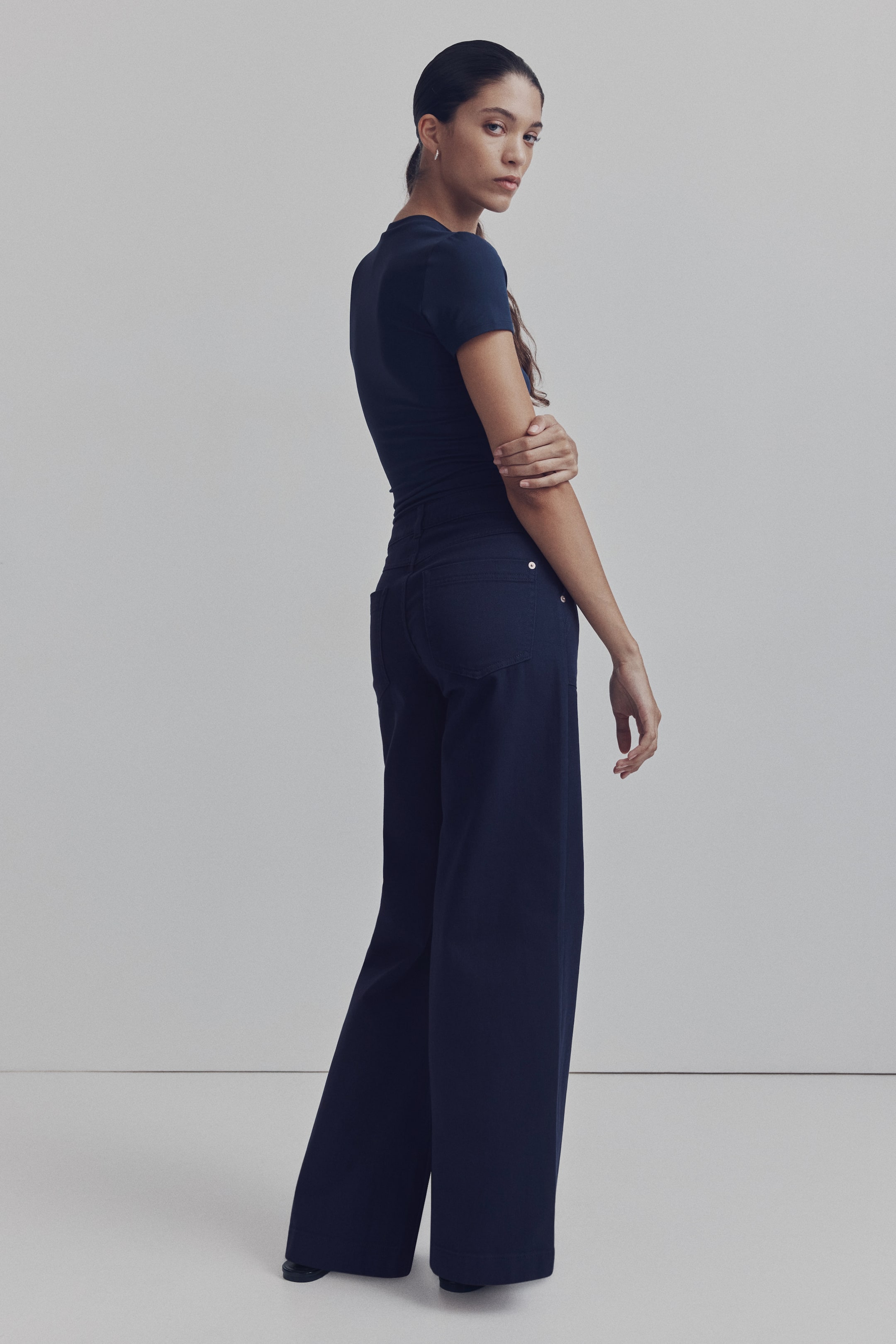 View larger image: Cotton twill trousers - Navy blue - Ladies | H&M IN 4