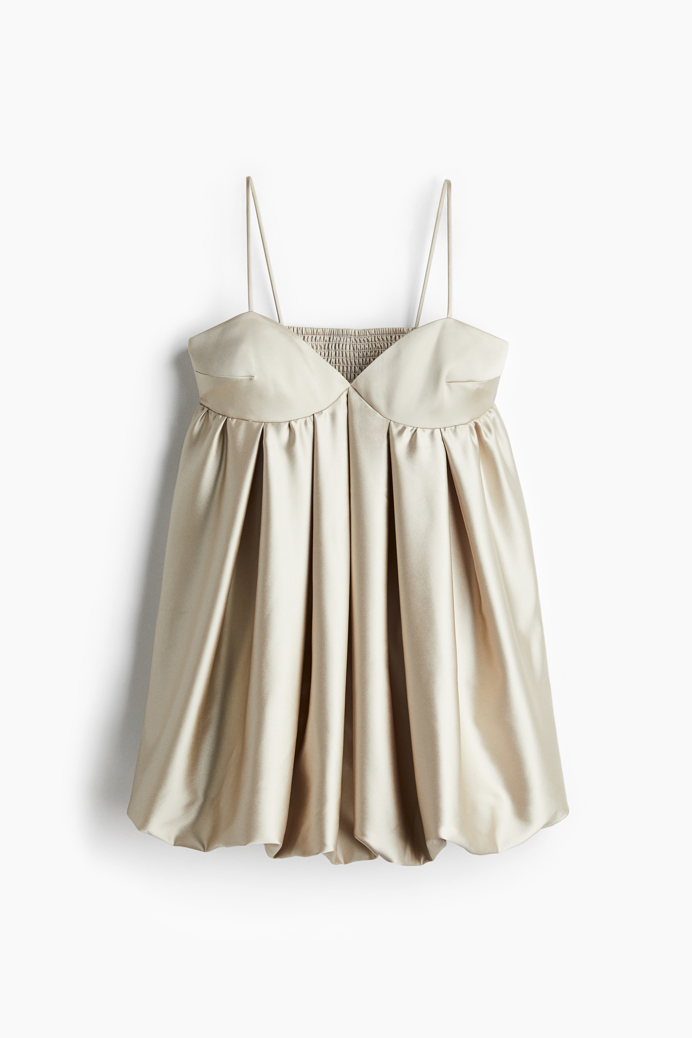 H & M - プリーツバブルヘムワンピース - ベージュ