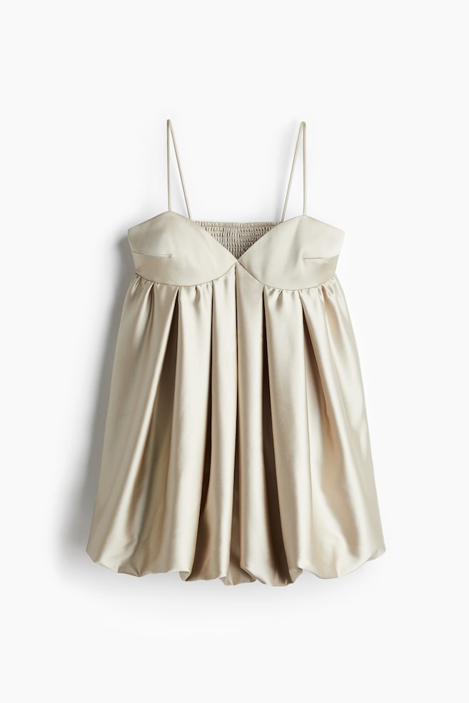 Pleated bubble-hem dress - Light beige - 1