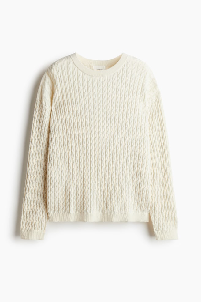 Pull en maille torsadée de cachemire mélangé - Crème/Gris foncé chiné - 1