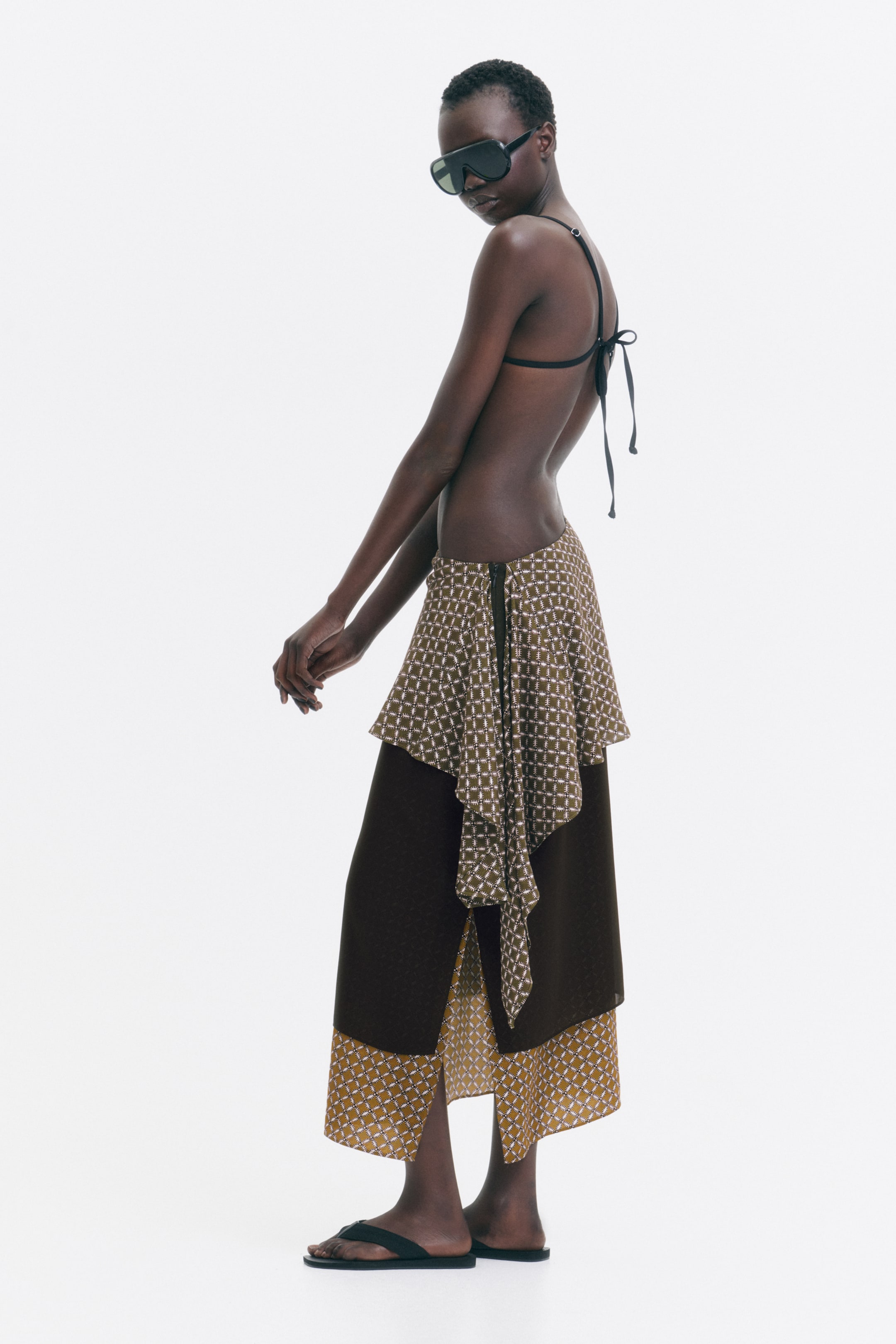 Scarf-Detail Layered Skirt