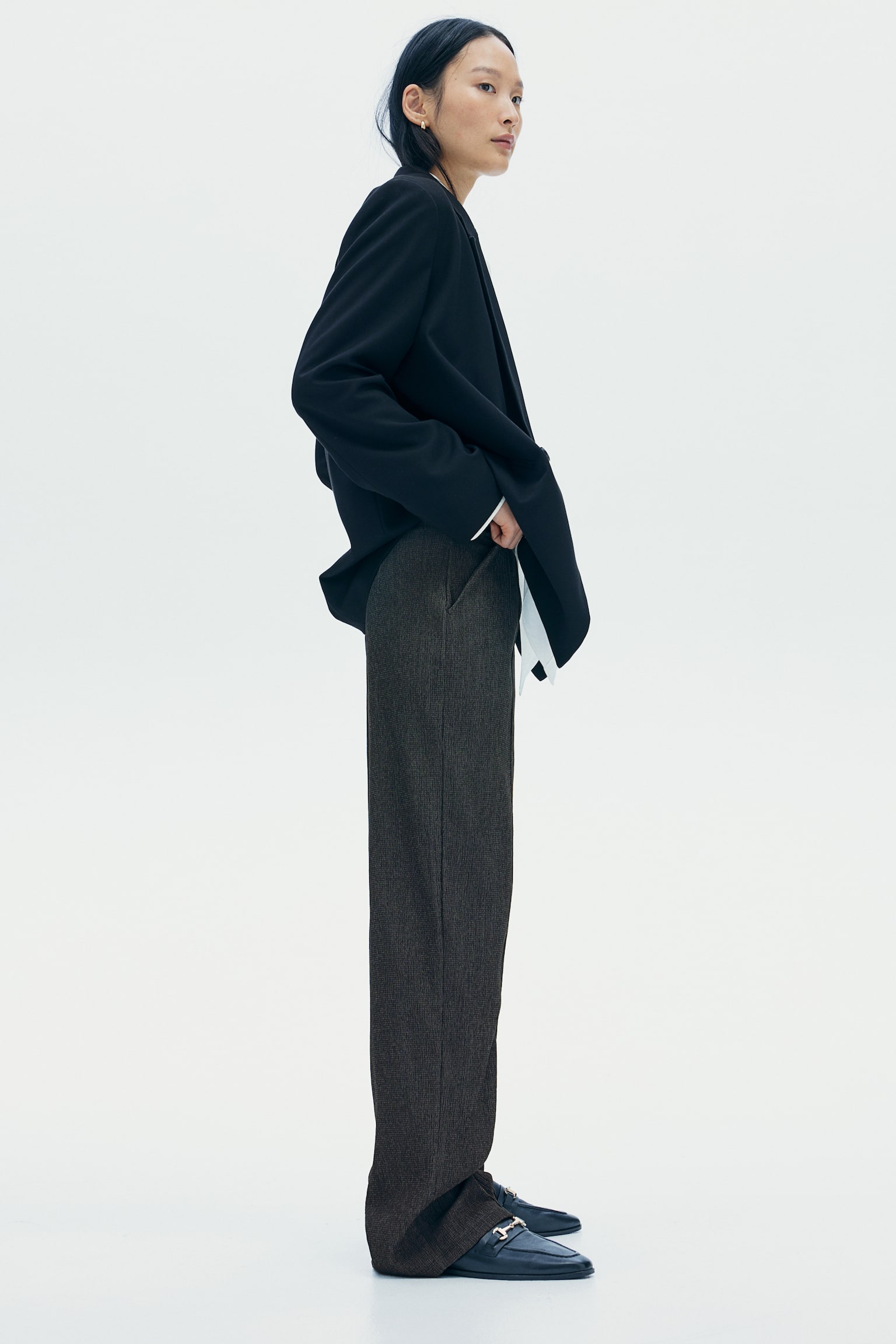 High-waisted tailored trousers - Dark grey marl/Black/Dark grey marl/Dark khaki green/Grey/Pinstriped/Navy blue/Light beige - 7