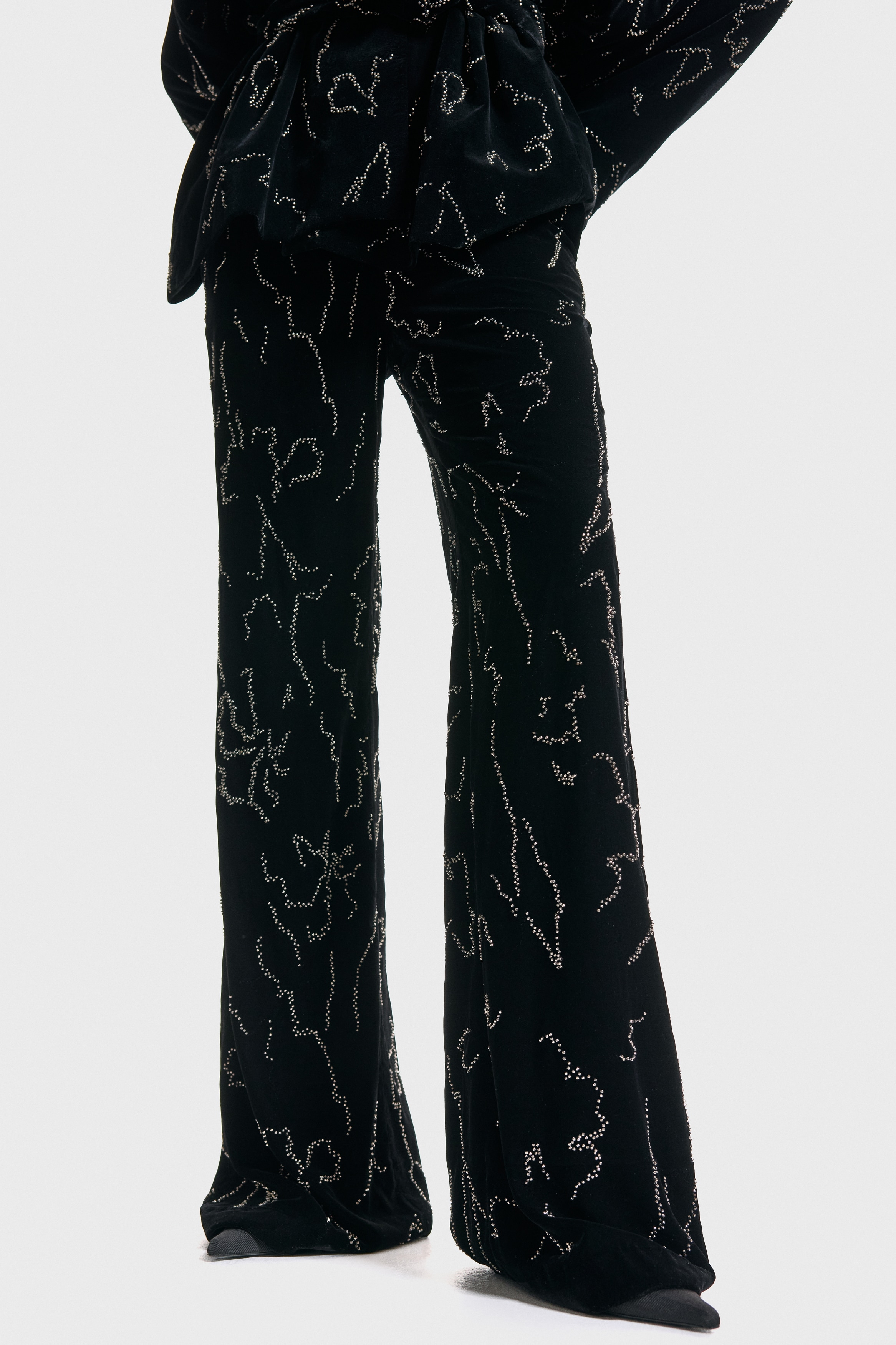 Embroidered velvet trousers