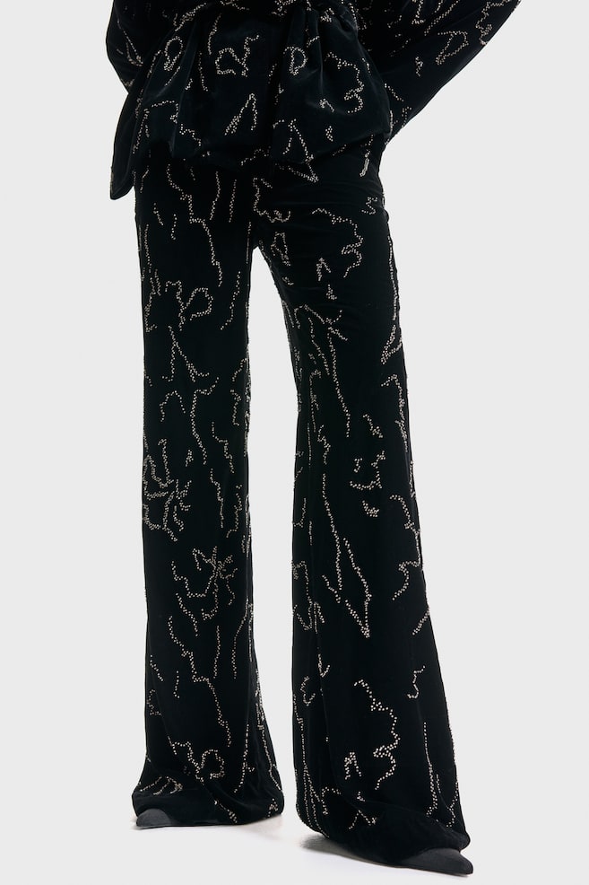 Embroidered Velvet Pants-Black - 3