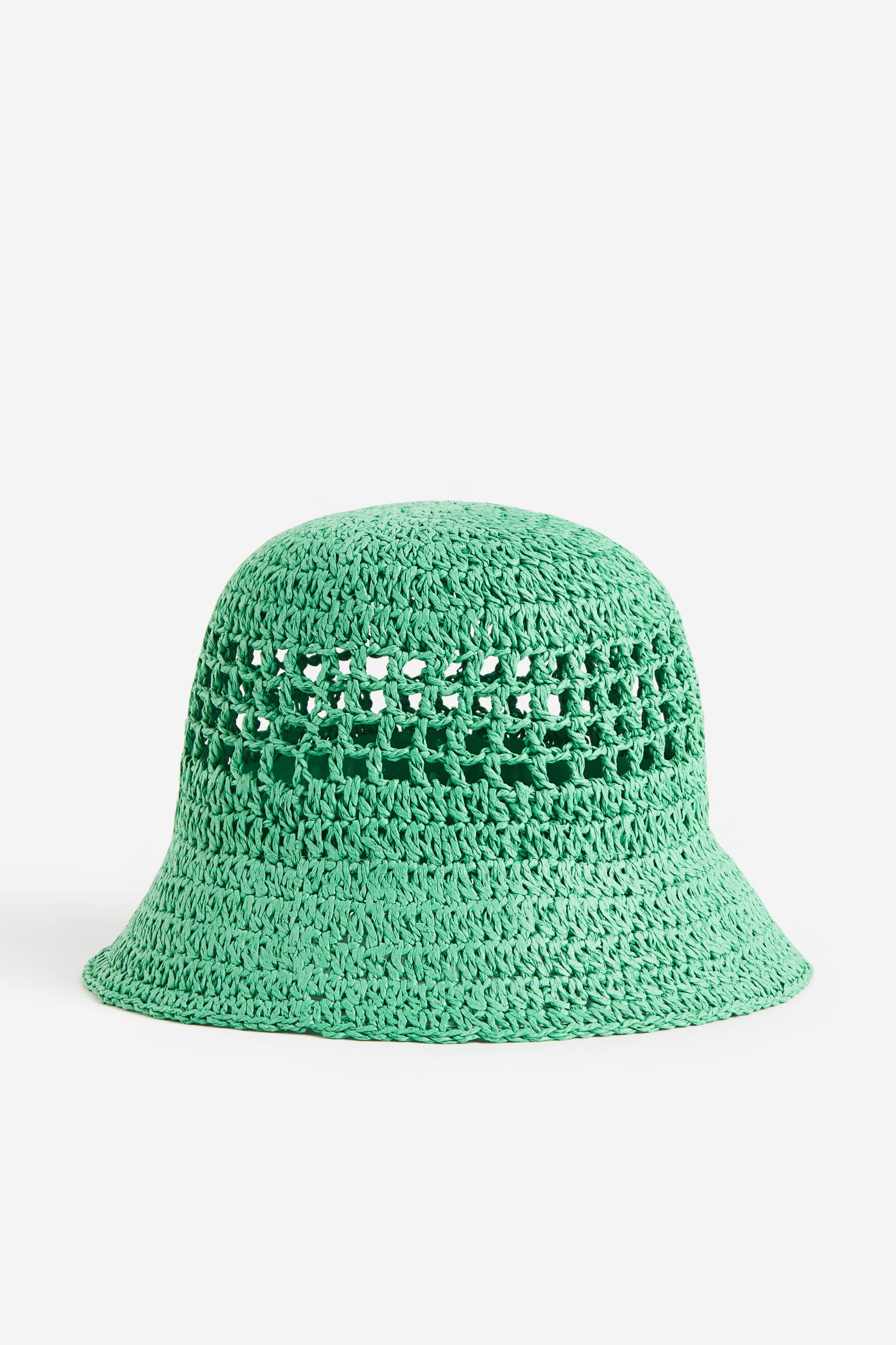 Crochet Look Straw Hat - Green - 1