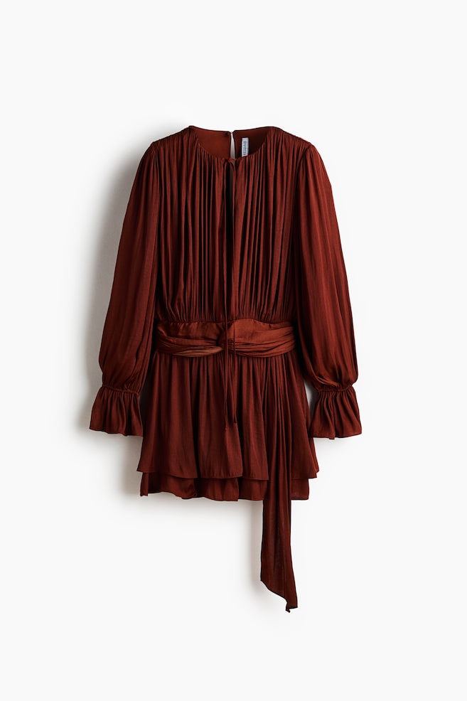 Knot-Detail Draped Dress - Rust red/Light beige/Khaki green - 1