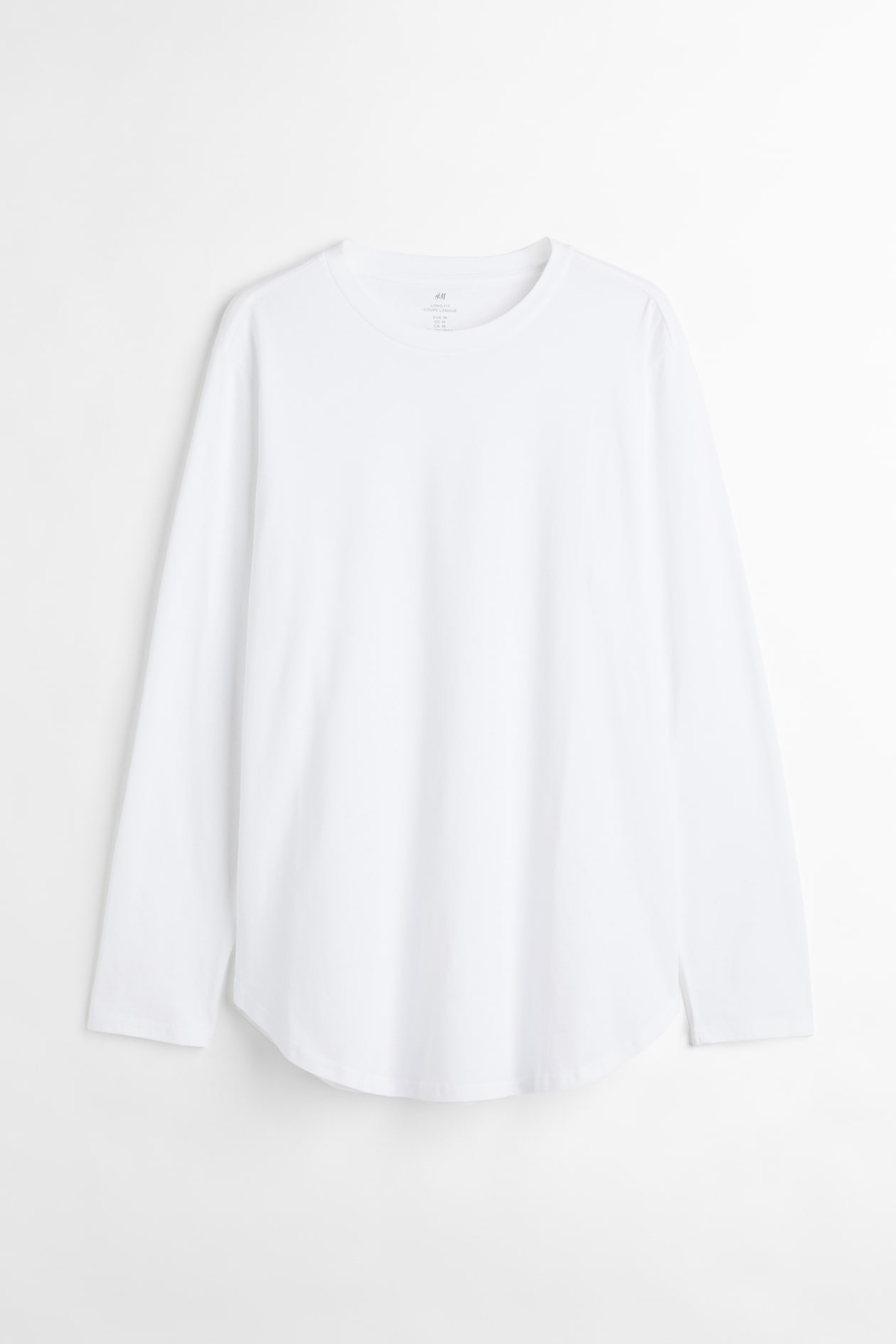 Long-sleeved Shirt Long Fit - Round Neck - Long sleeve - White - Men ...