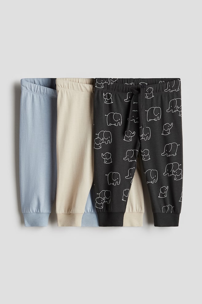 3-pack Cotton Jersey Joggers - Dark gray/patterned/Khaki green/dinosaurs/Navy blue/vehicles/Light beige/gray/Taupe/elephants/Brown/dogs/Light gray/turquoise - 1