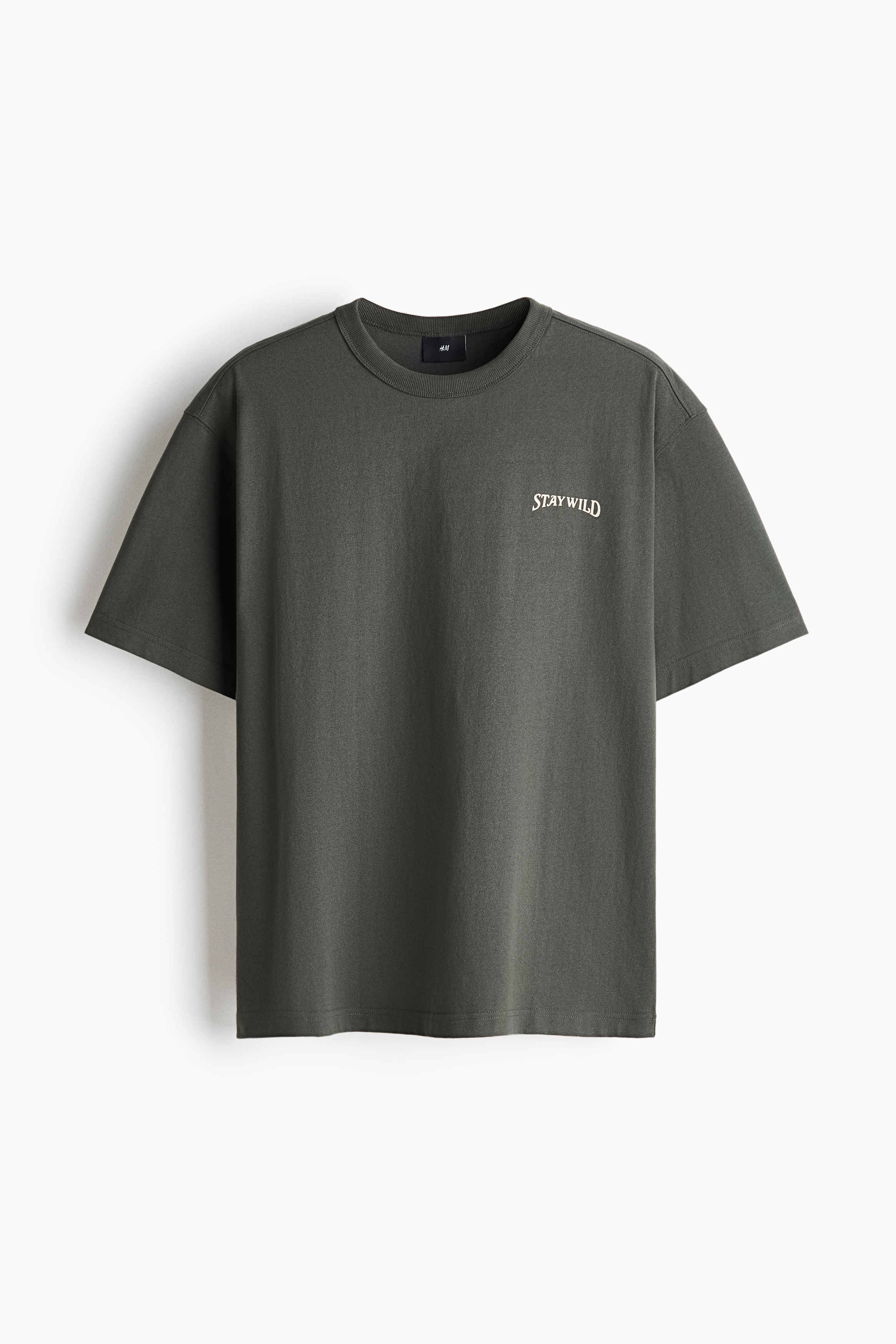 Loose Fit Printed cotton T-shirt - Dark khaki green/Stay Wild/Black/Stay Wild/White/Stay Wild