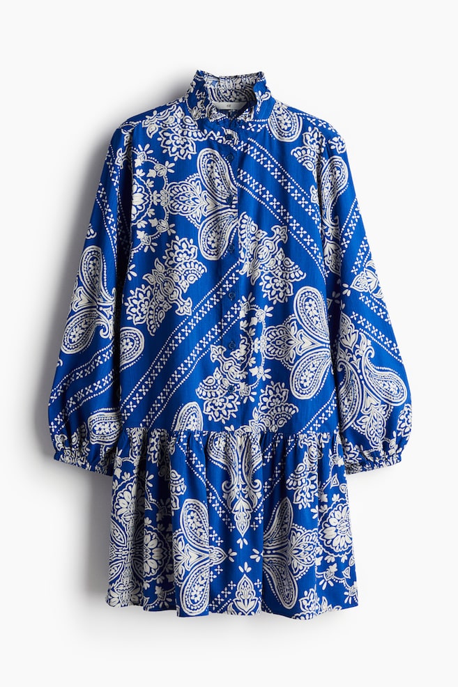 Robe à col volanté - Bleu vif/motif cachemire/Blanc/rayures bleues/Noir/rayures blanches - 1