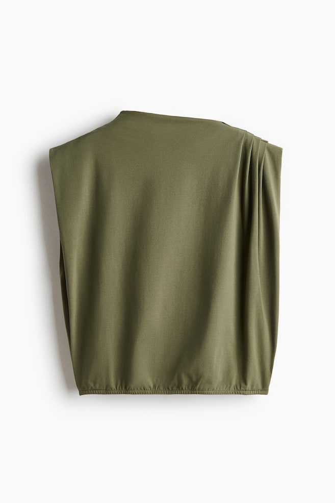 Pleated Cotton Top - Olive green/Dark brown - 1