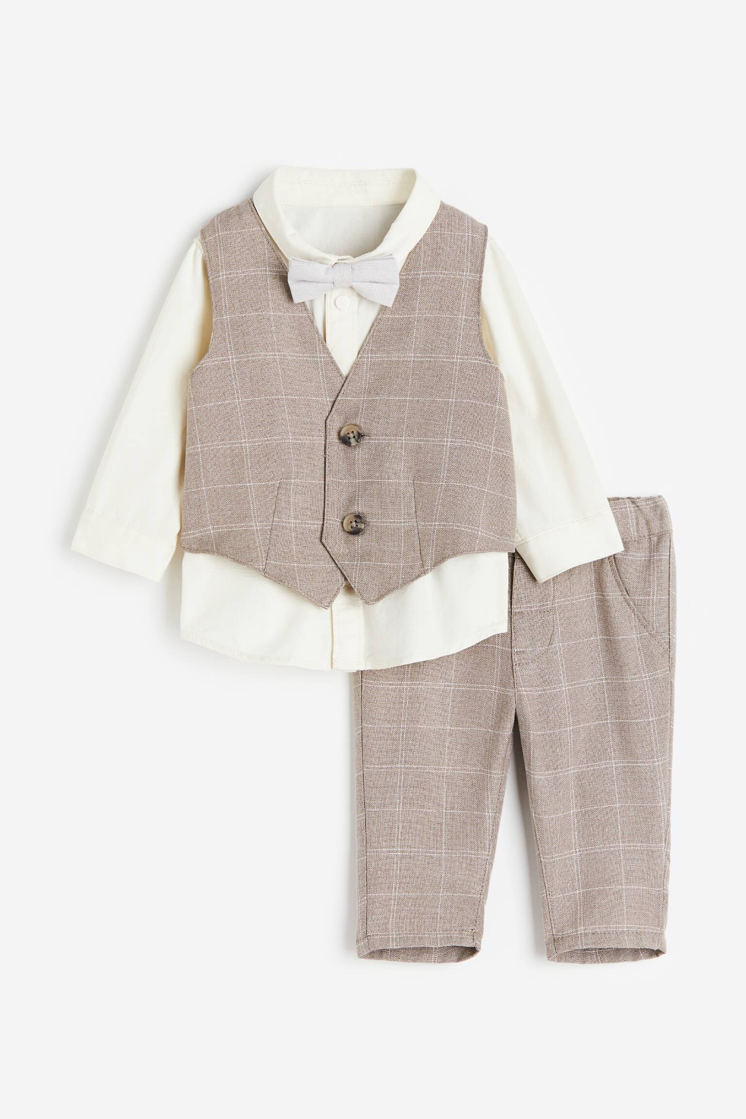 4-piece dressy set - Beige/Check/Navy blue/Check - 1