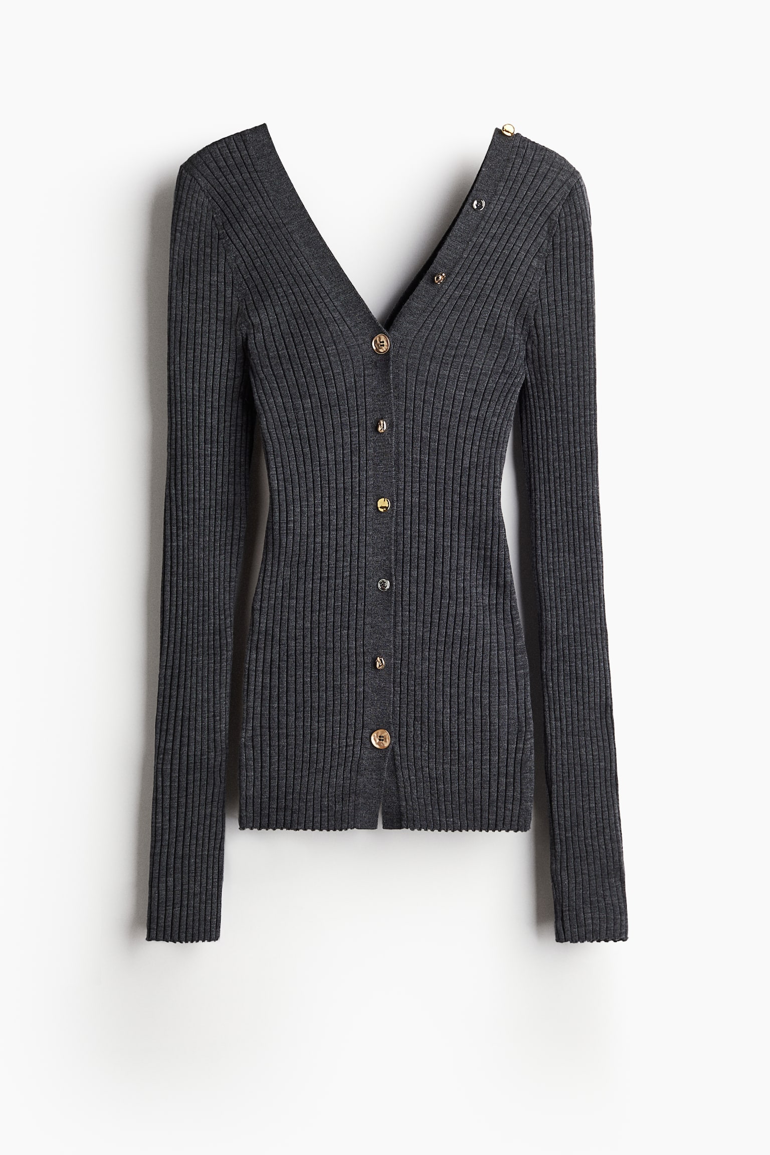 Statement Button Wool Cardigan - Dark grey marle - 2