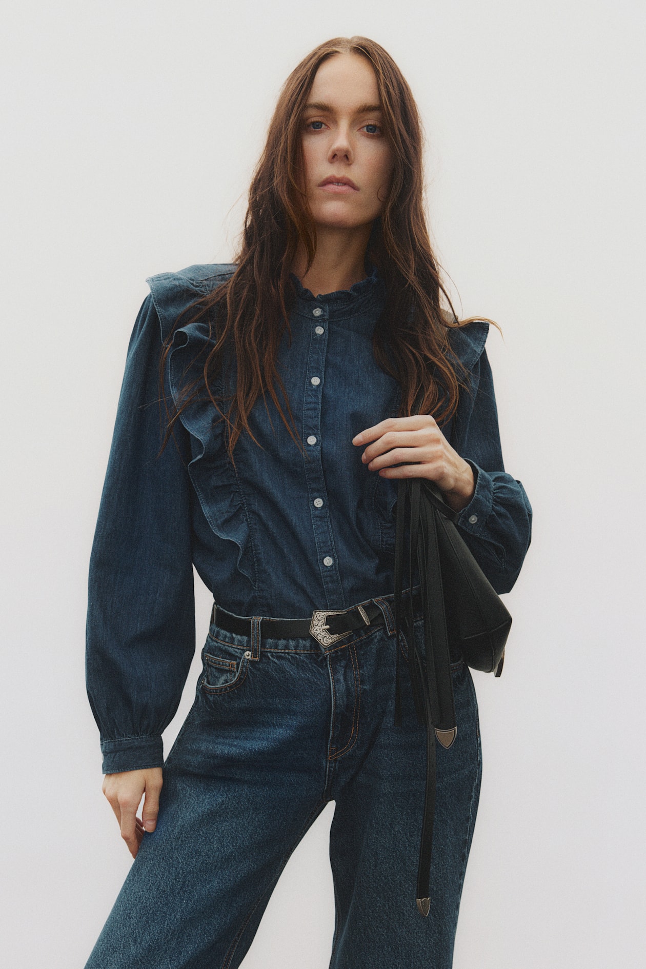 Chemise Jean Chemisier A Volant Femme Blouse à Volant En Denim