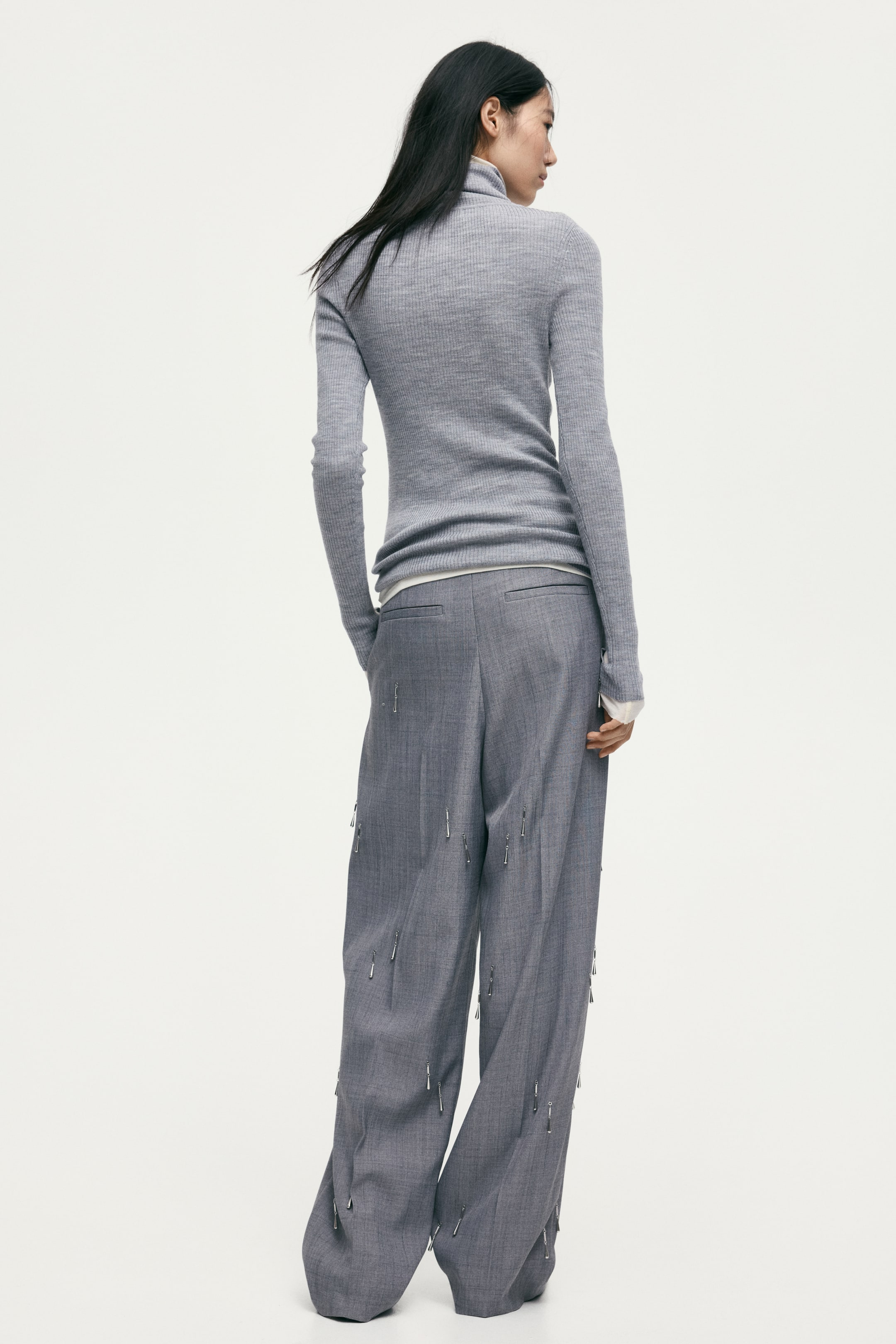 이미지 확대 보기: 메리노 울 롤넥 탑 - 그레이 멜란지 - 여성 | H&M KR 4