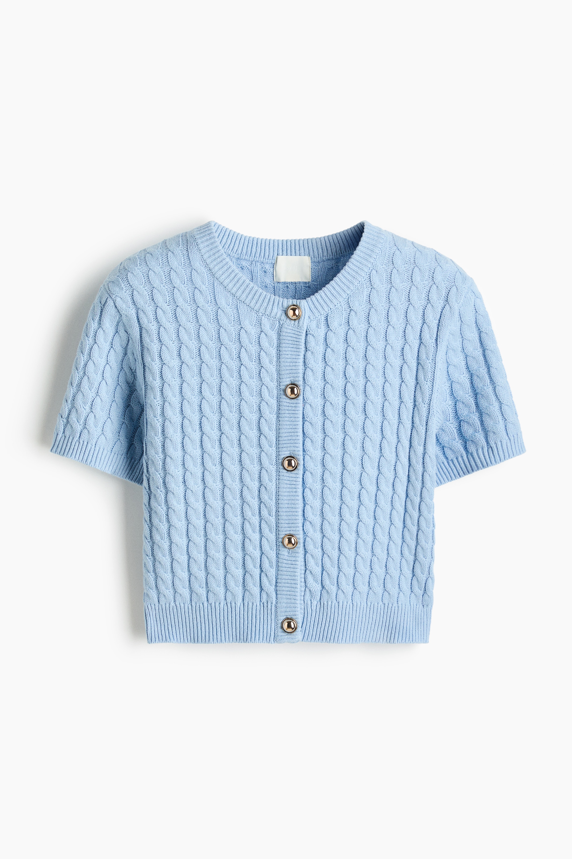 Cable-knit cardigan - Light blue/Cream/Light beige