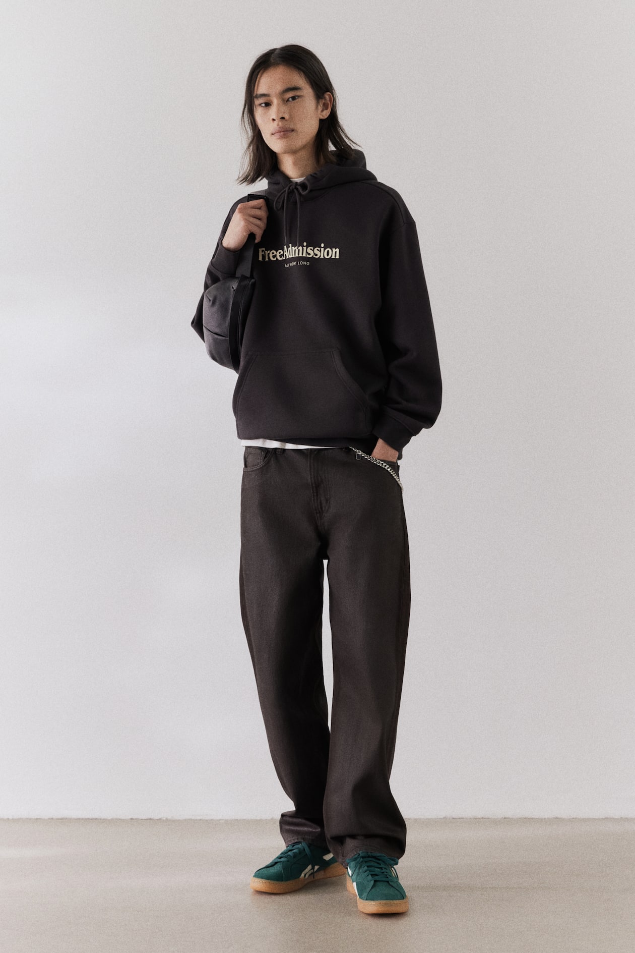 Loose Fit Printed hoodie Black/FreeAdmission Men H&M IN