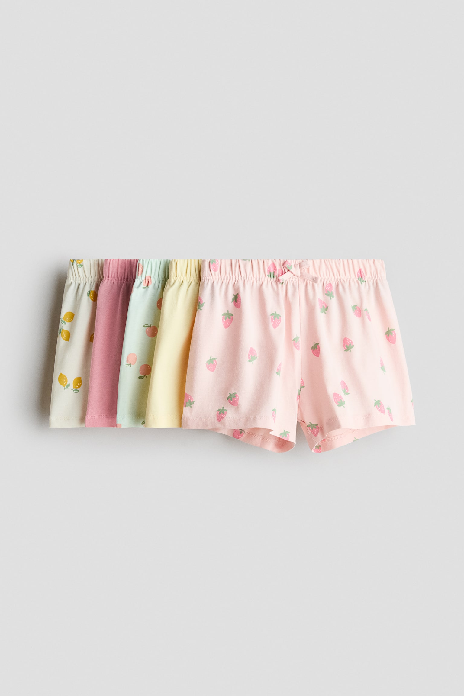 Set van 5 katoenen shorts - Lichtroze/aardbeien/Marineblauw/bloemen