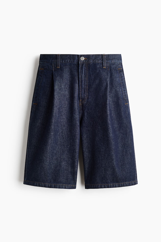 Pantaloni scurți baggy din denim cu pliseuri - Albastru-denim închis/Albastru-denim închis - 1
