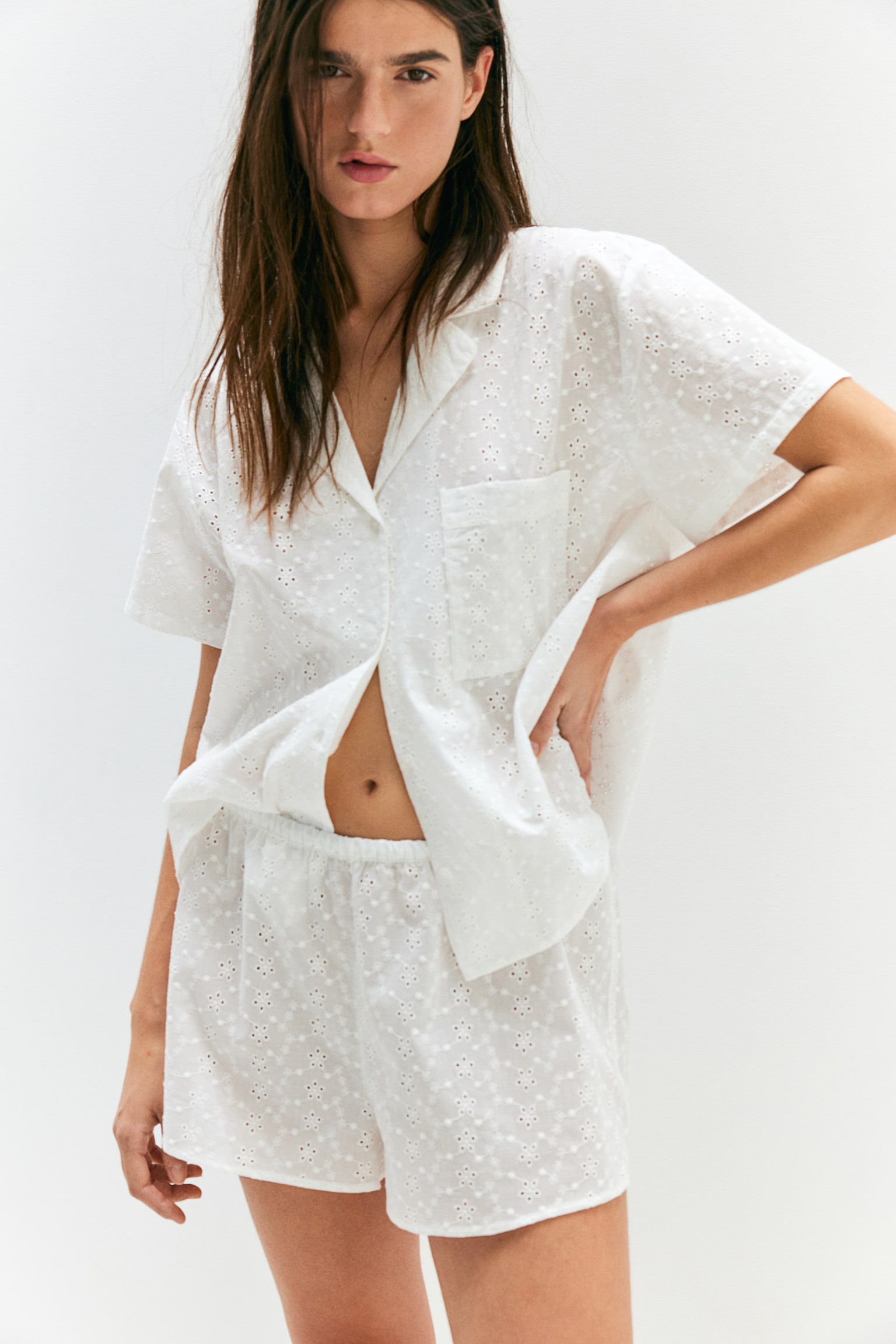 Broderie anglaise pyjamas - White - 2