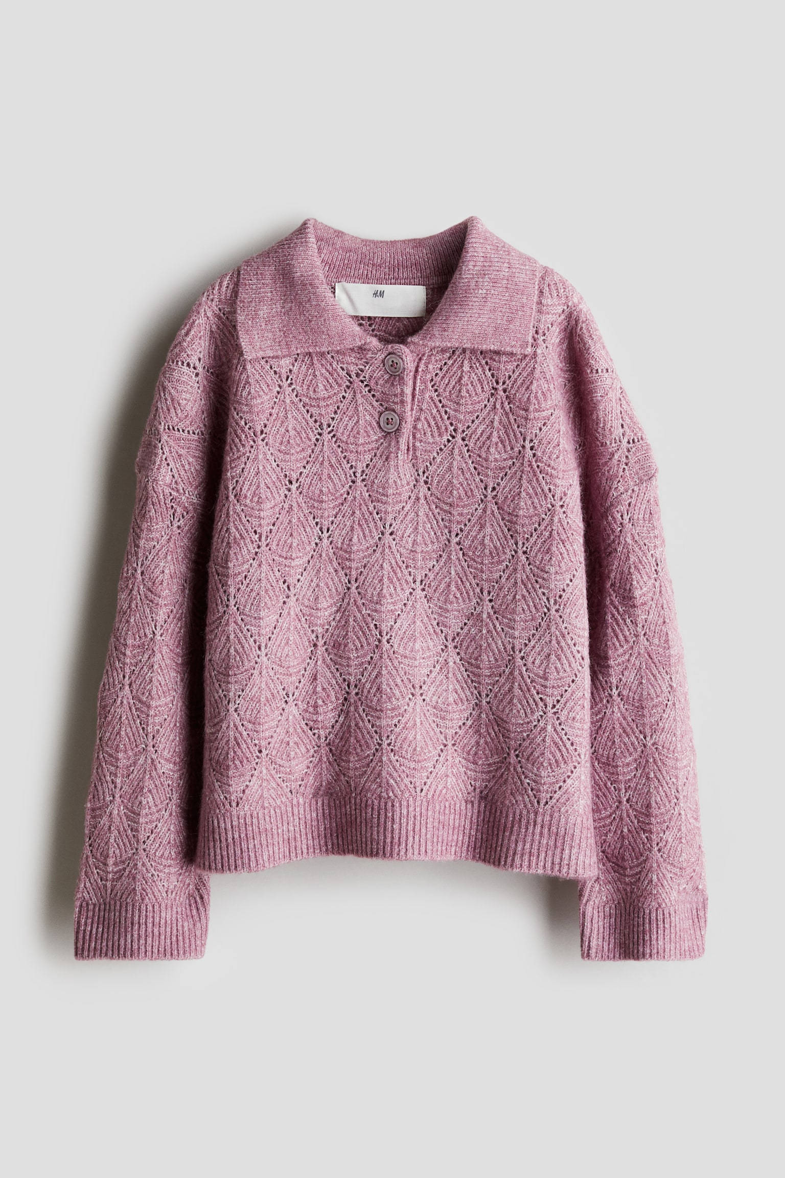 Pointelle-knit jumper - Pink/Cream - 1