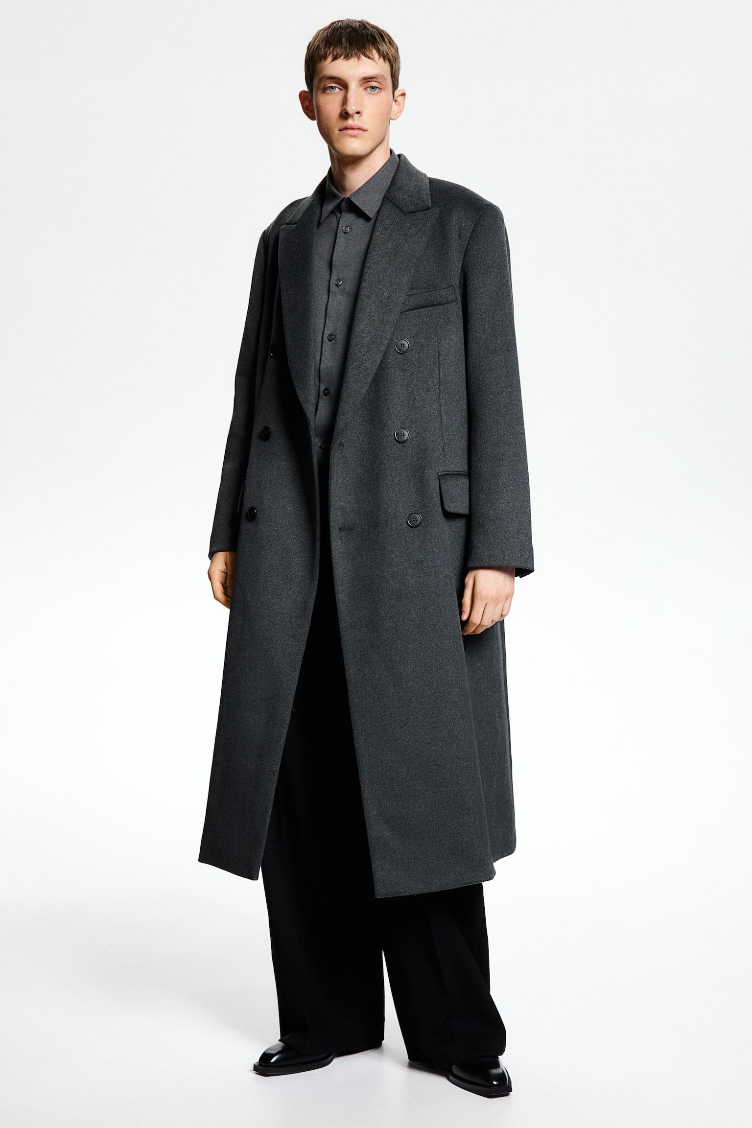 Double-breasted wool-blend coat - Dark grey - 3