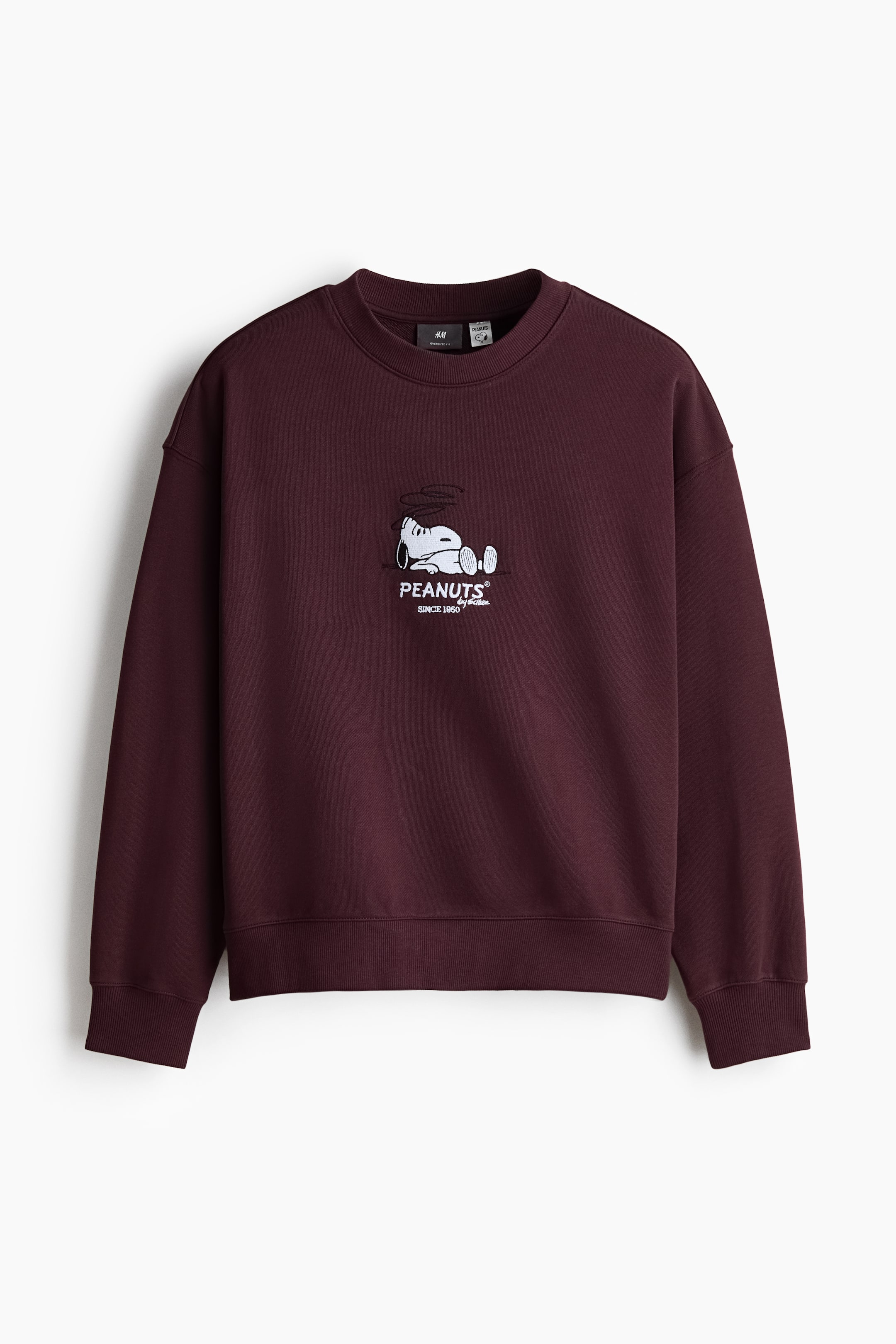 View larger image: Oversized Fit Printed Sweatshirt - Burgundy/Snoopy - Men | H&M PH 1