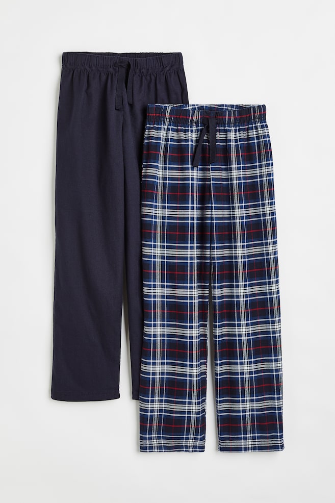 2-pack cotton flannel pyjama bottoms - Navy blue/Checked - 1