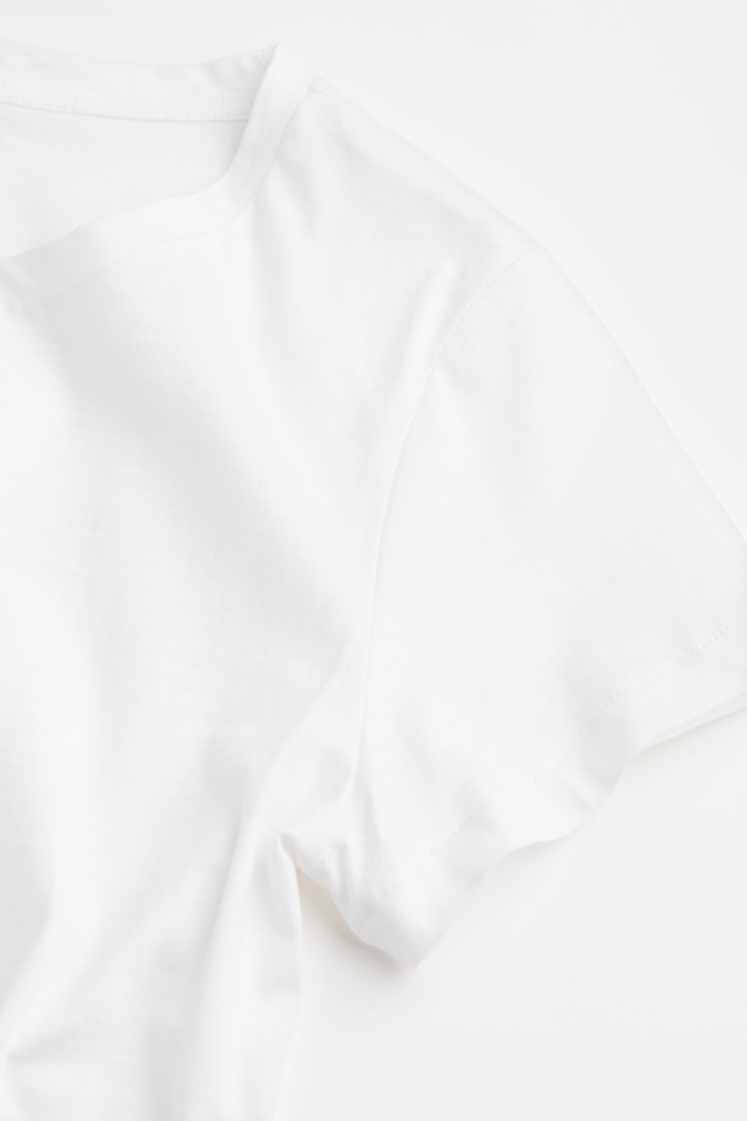 Cotton T-shirt - Round neck - Short sleeve - White - Ladies | H&M GB