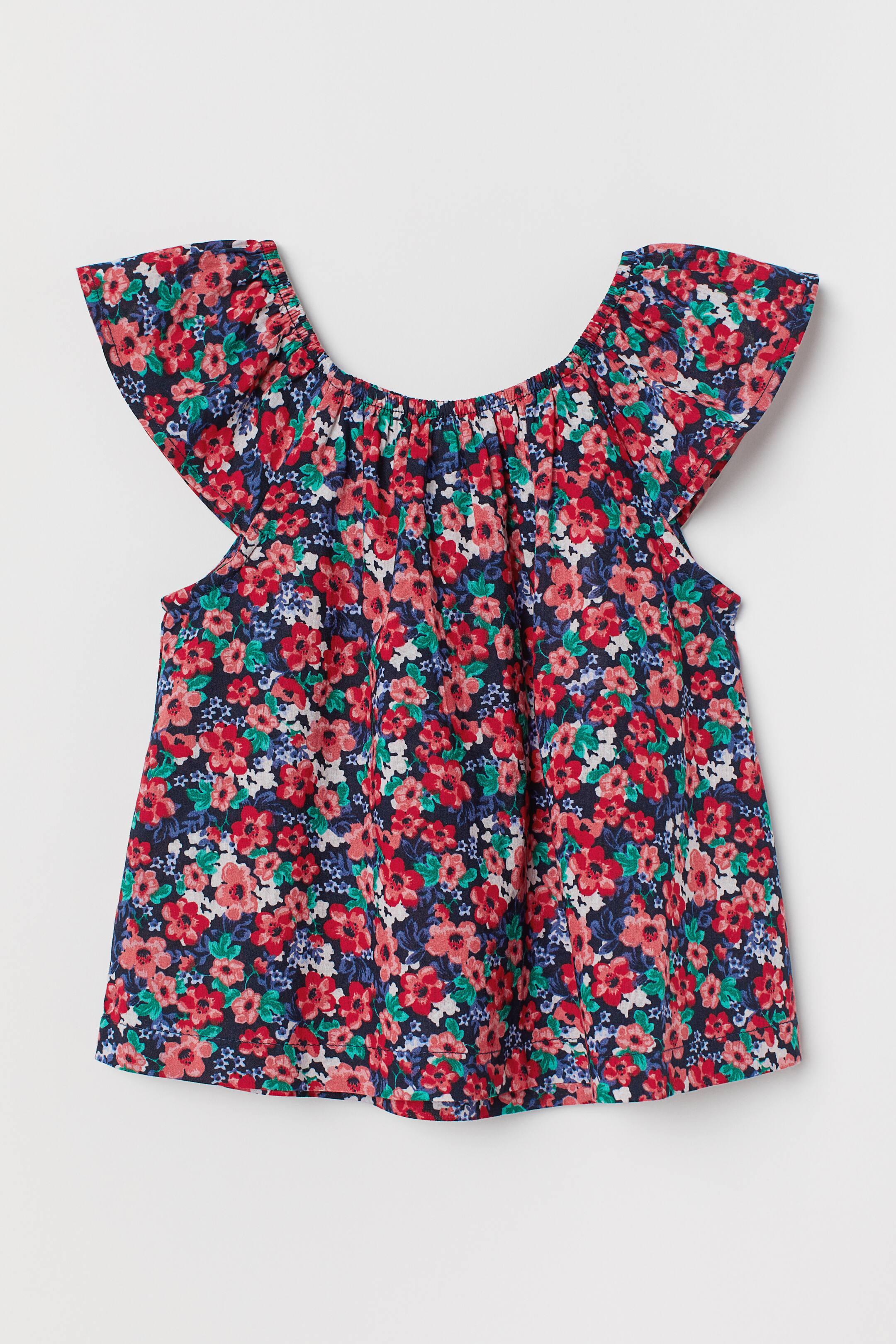Größeres Bild ansehen: Gemusterte Baumwollbluse - Dunkelblau/Rosa geblümt - Kids | H&M DE 1