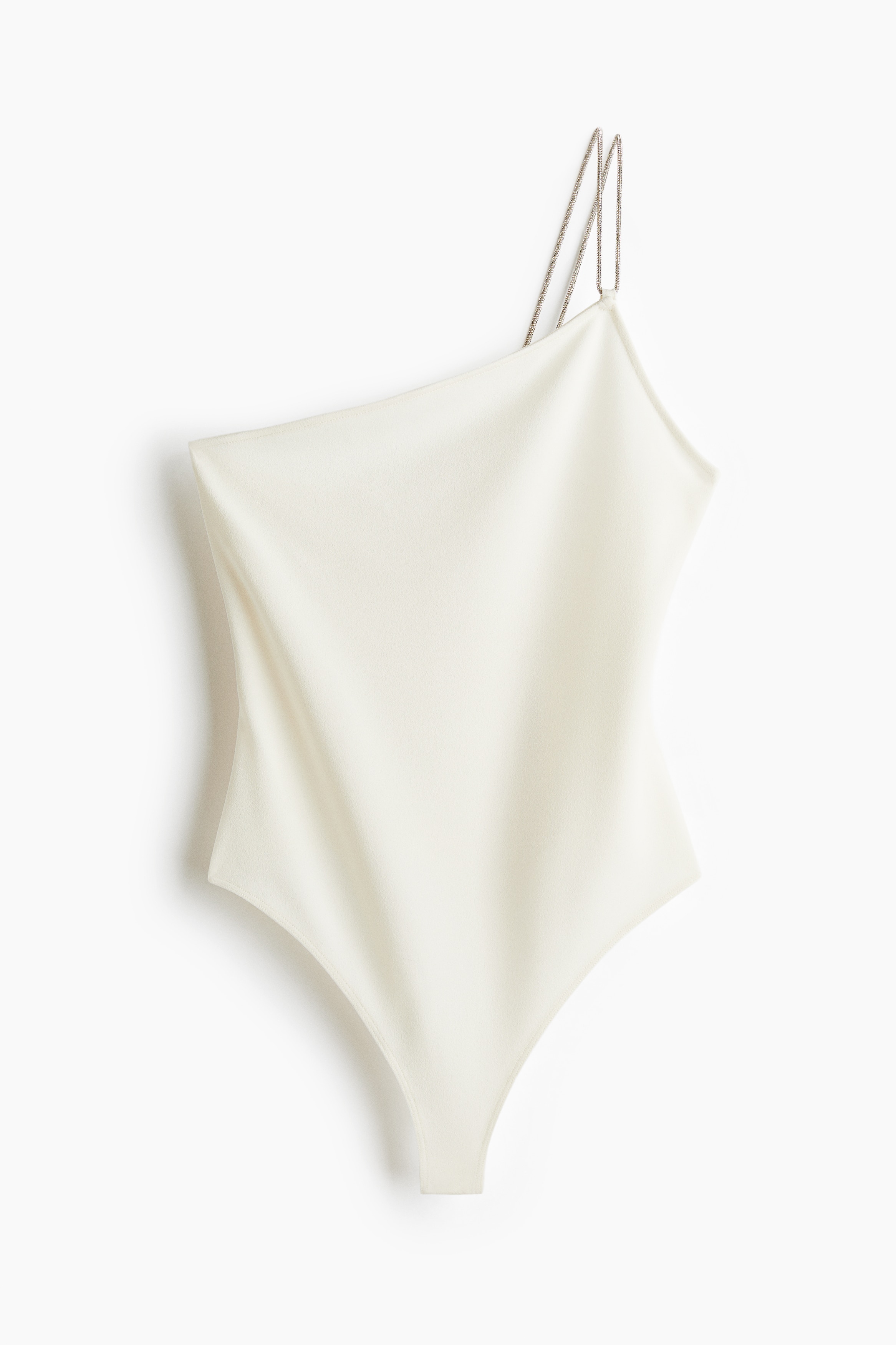 Rhinestone-strap one-shoulder body - Cream/Dark khaki green