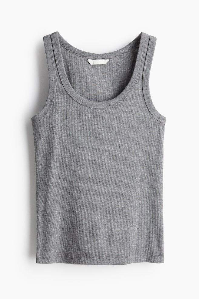 Ribbed Tank Top - Gray melange/White/Dark blue/Dark brown/Light dusty pink/Light beige melange/Black/Burgundy - 1