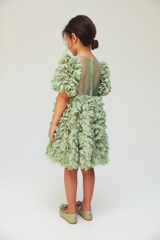 Fabric flower-covered dress - Dusty green - 7