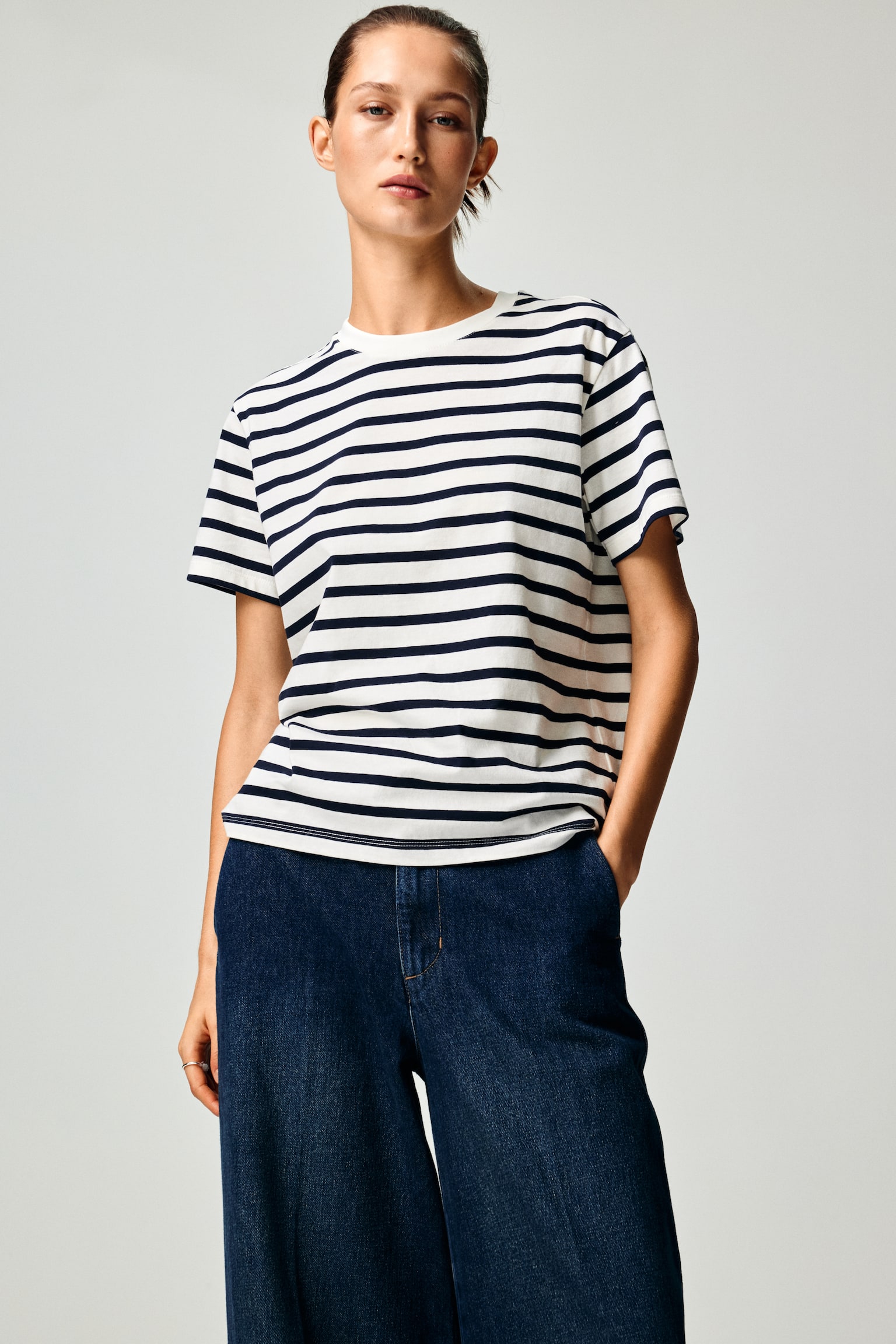 Cotton T-shirt - White/Navy blue striped/White/Black/White striped/Dark mole/Black/Light grey marl/Light beige/Dark red - 5