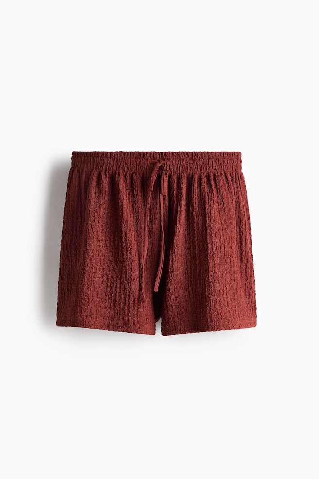Textured Jersey Drawstring Shorts - Rust red/Black/Light beige/Dark brown - 1