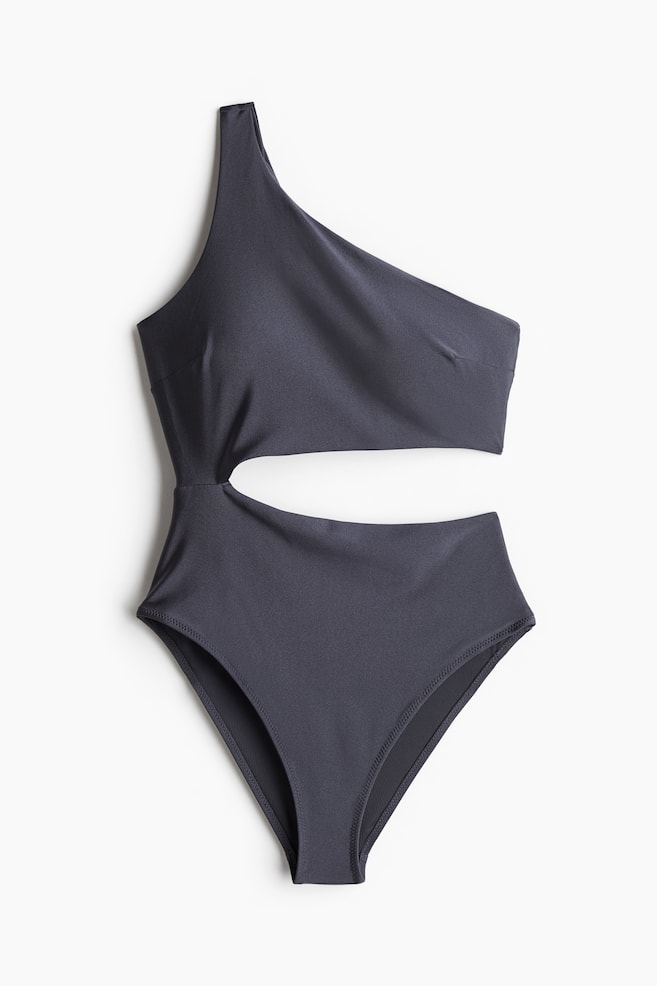 Badeanzug mit wattierten Cups und High Leg - Dunkelgrau/Schwarz - 1