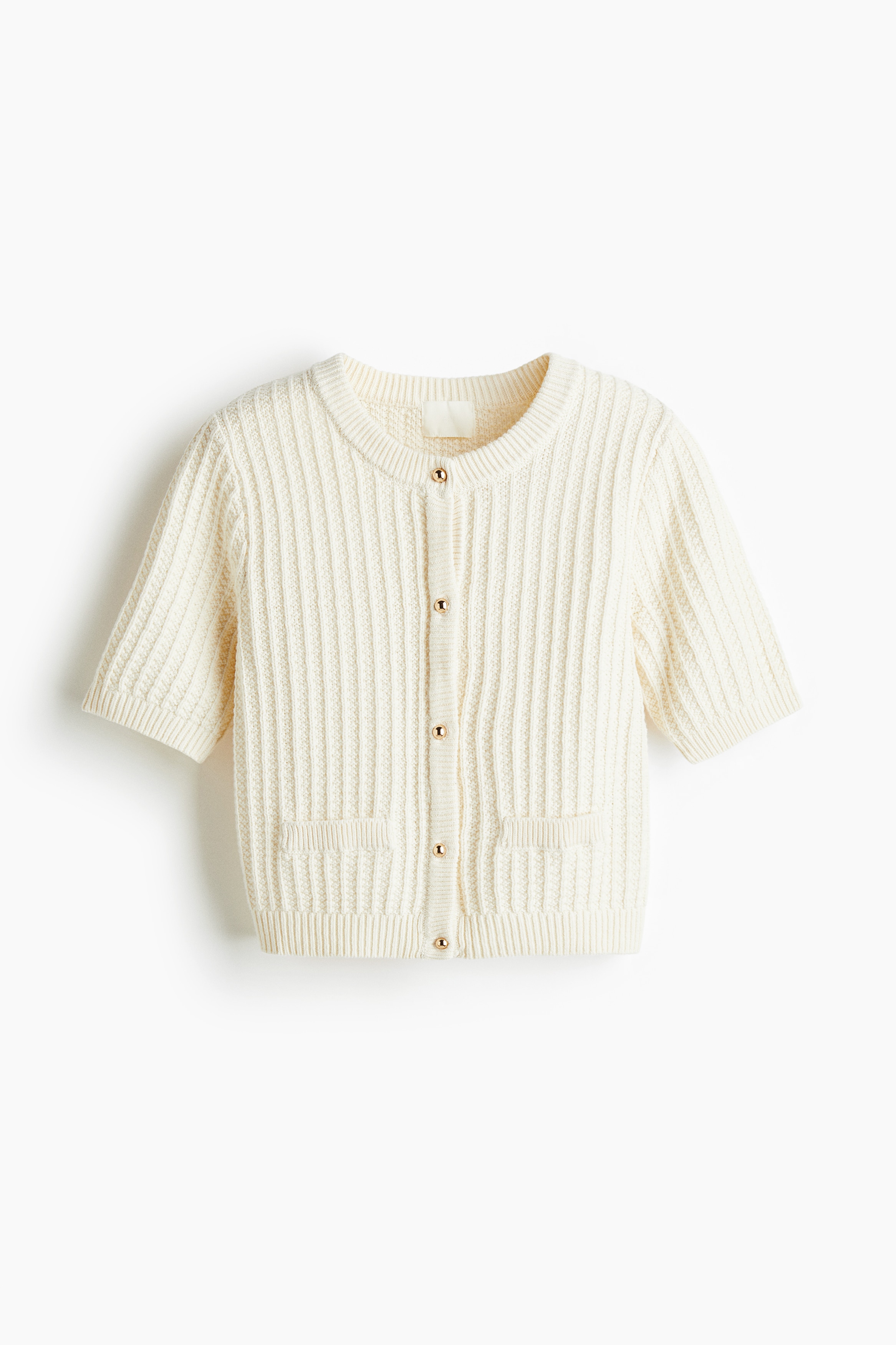 Textured Knit Cardigan - Cream/Navy blue/Stripe