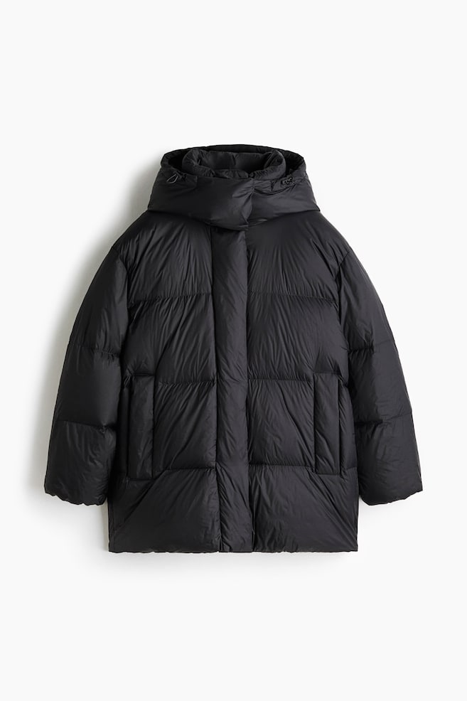 Hooded down puffer jacket - Black/Dark greige/Dark brown - 1