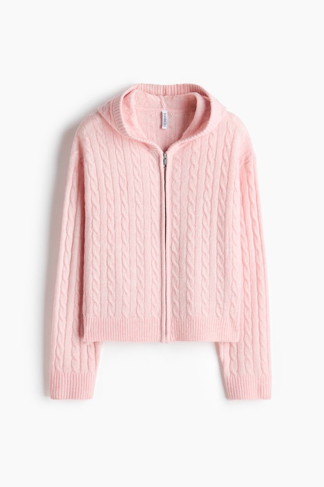 Cárdigan en punto trenzado con cremallera - Rosa/Crema - 1