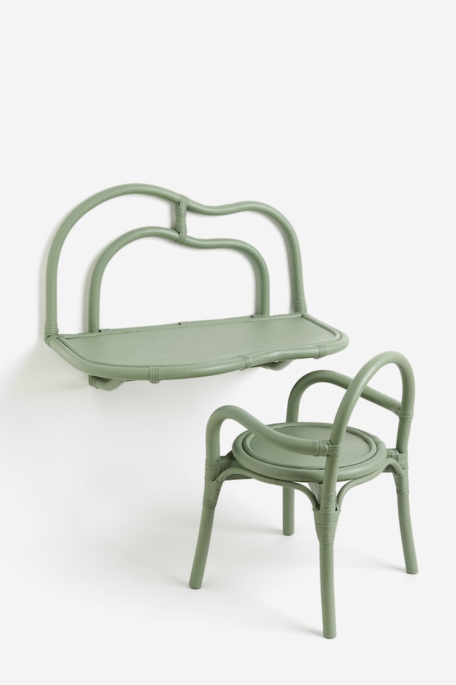 Children's rattan desk and chair set - Sage green - 1