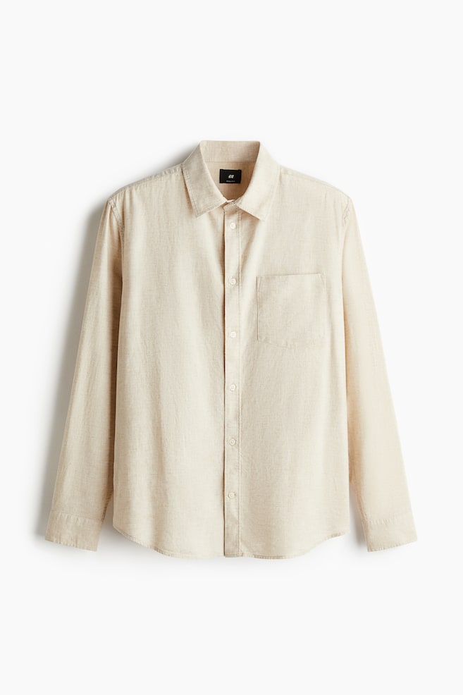 Regular Fit Linen Blend Shirt - Light beige/White/Khaki green/Greige/Stripe/Beige/Stripe/Navy blue - 1