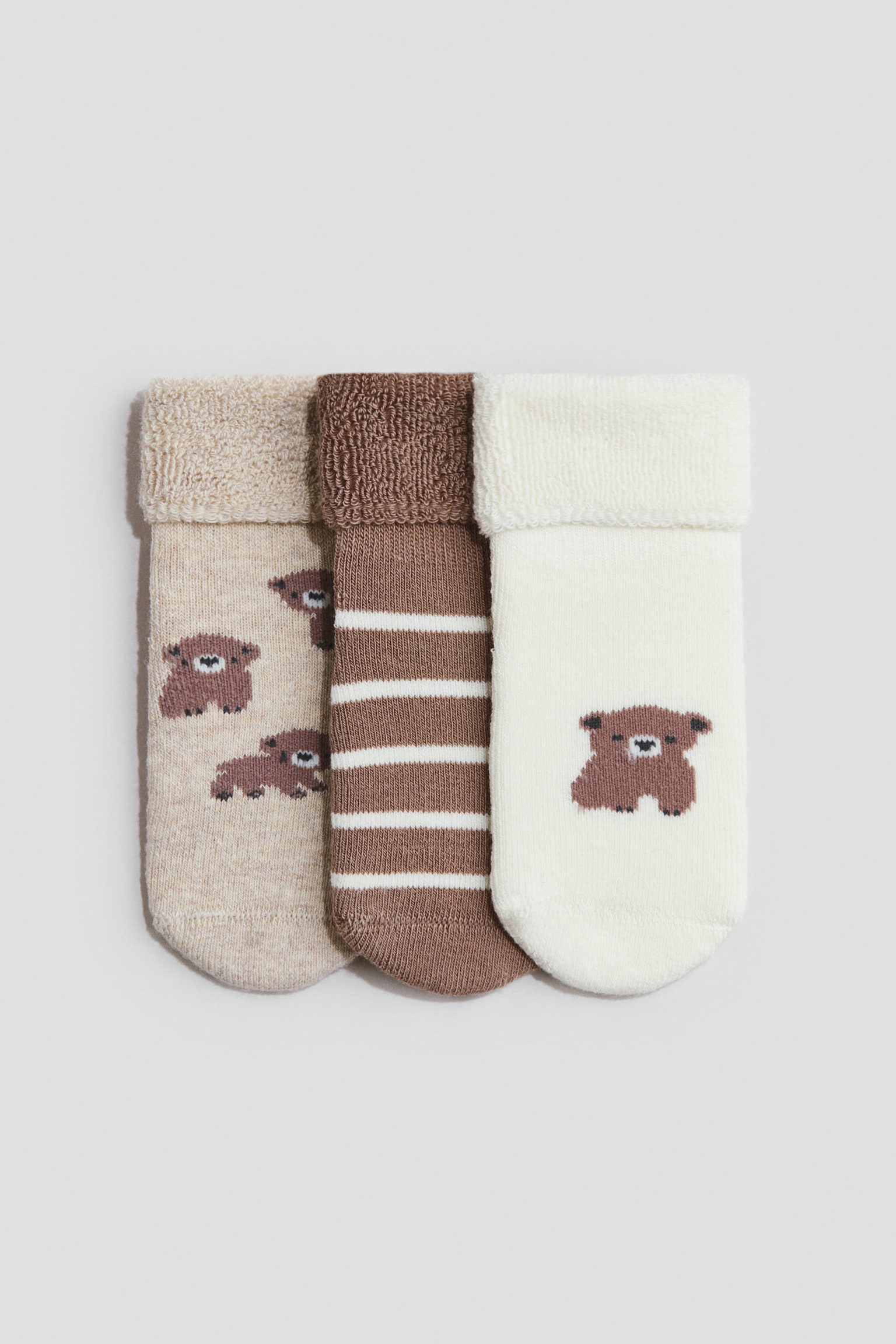3-pack terry socks - Brown/Bears