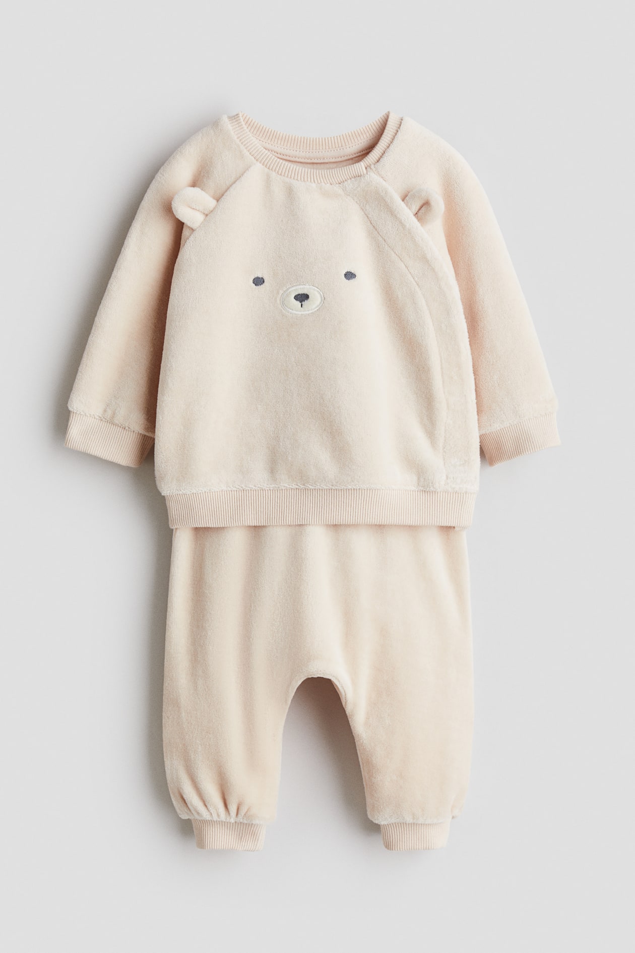 Ensemble 2 pièces en velours - Beige clair/ours - ENFANT | H&M FR